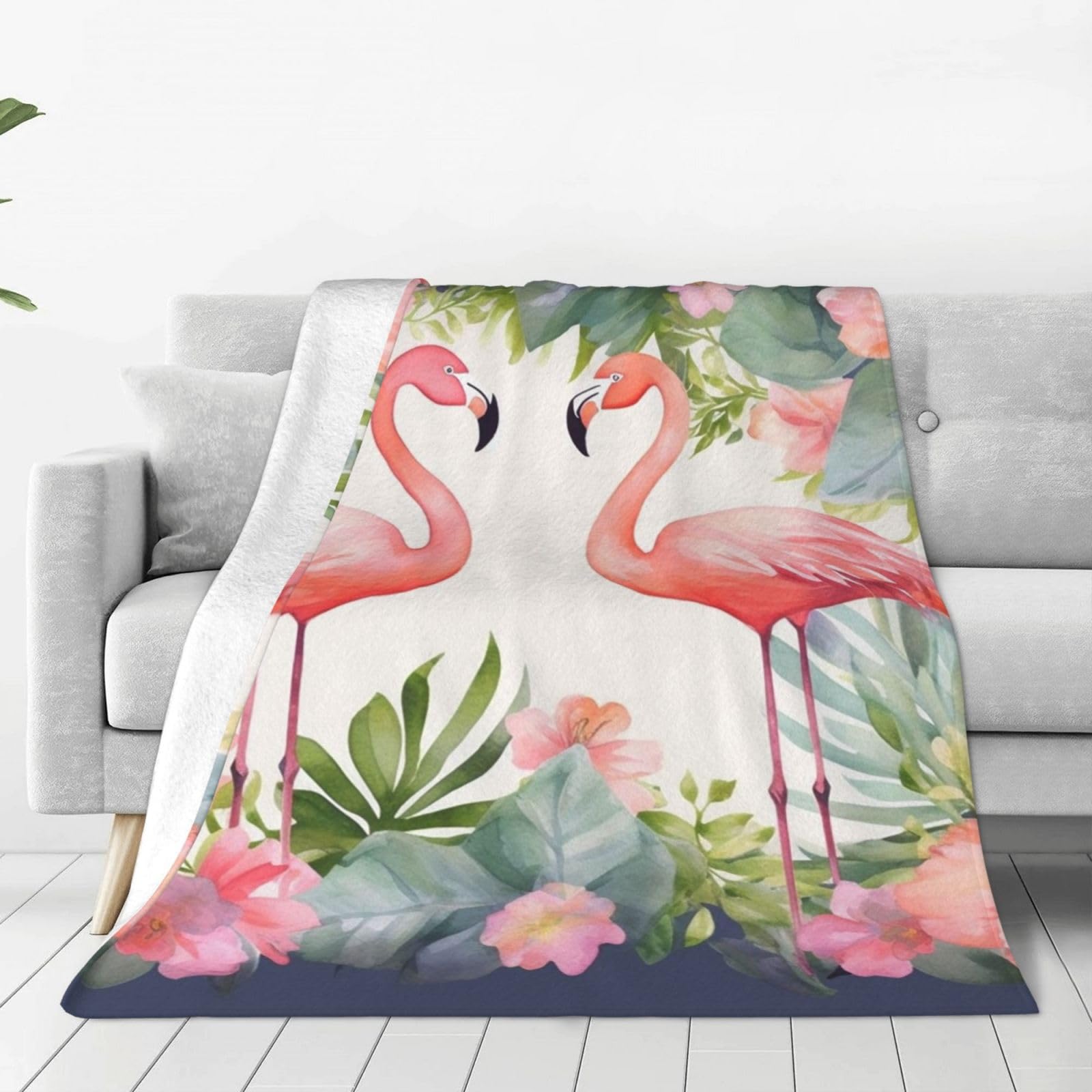 Flamingos and Flowers Throw Blanket 40"x30" Flannel Fluffy Warm Blanket for Couch, Reversible Plush Blankets for Bed, Comfy Fuzzy Blanket for Sofa, Plush Lightweight-Blankets for All Season