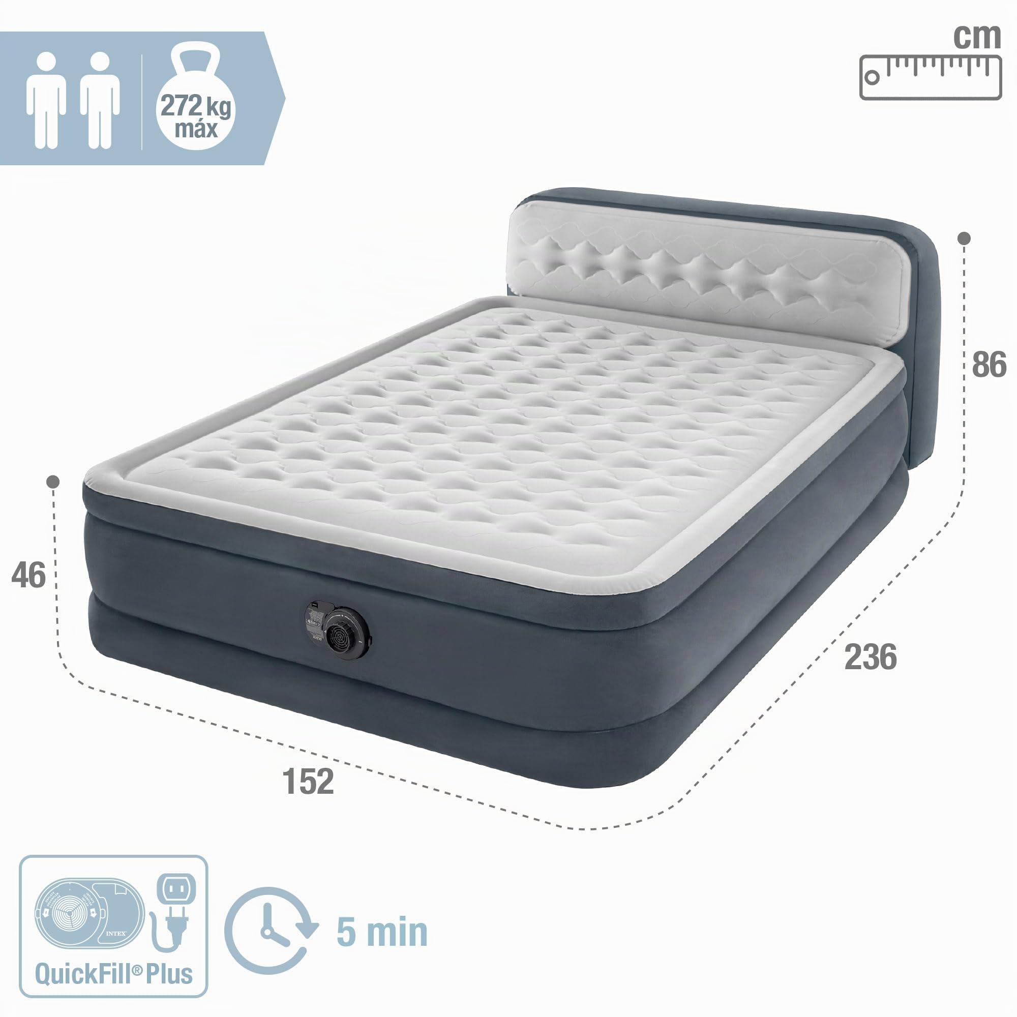 Intex 64448NP - Cama de Aire Dura Beam Deluxe Ultra Plush con cabecero