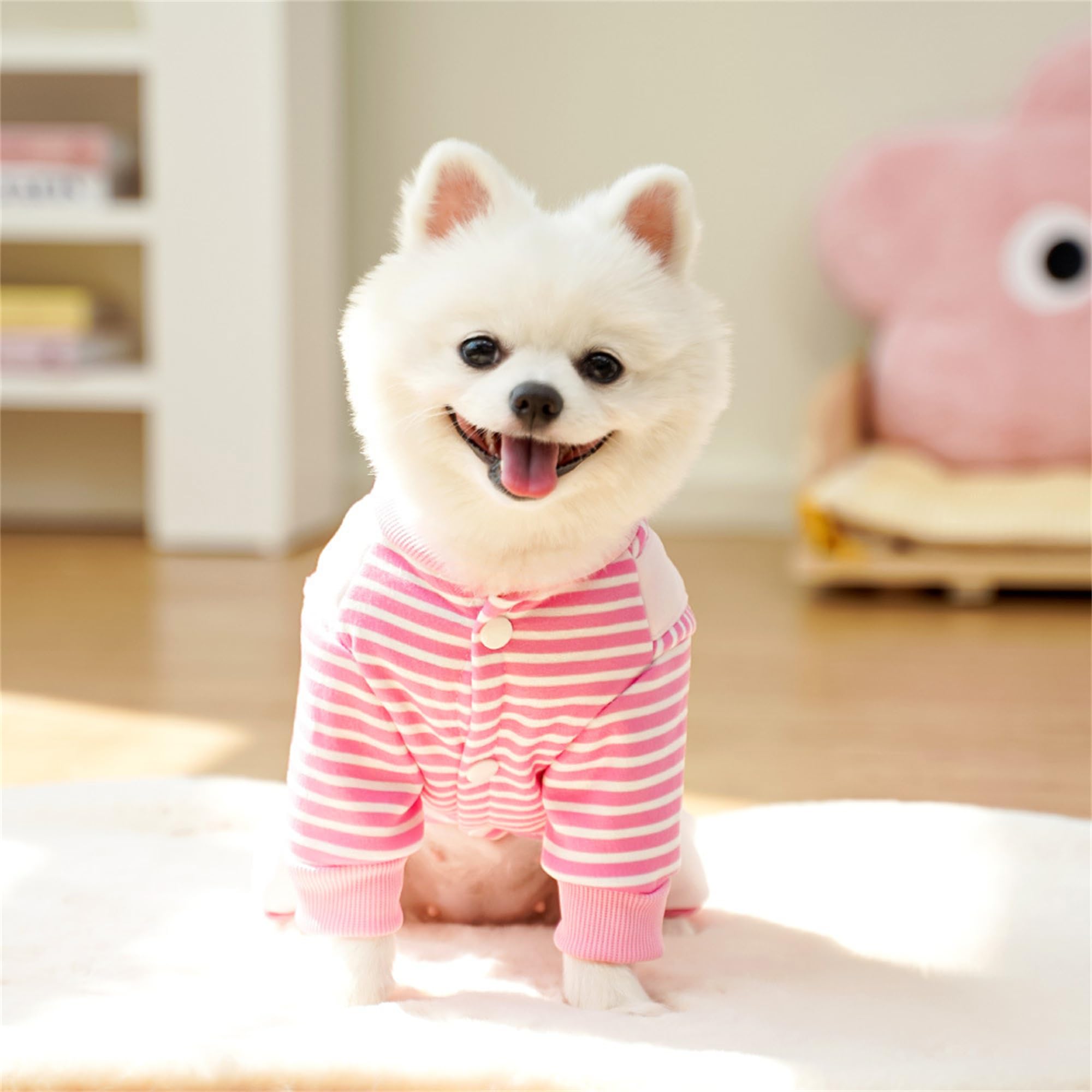 INGSIST Dog Pink Stripe Winter Outfit Onesie Clothing Small Doggie Pet Birthday Holiday Outdoor Dress