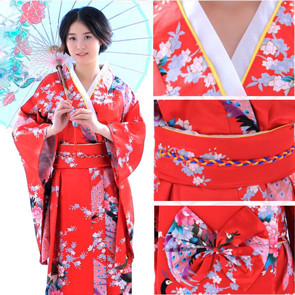 Generisch Peignoir sexy pour femme - Kimono - Caftan léger - Peignoir japonais Yukata - Robe de bain fine - Peignoir long sexy