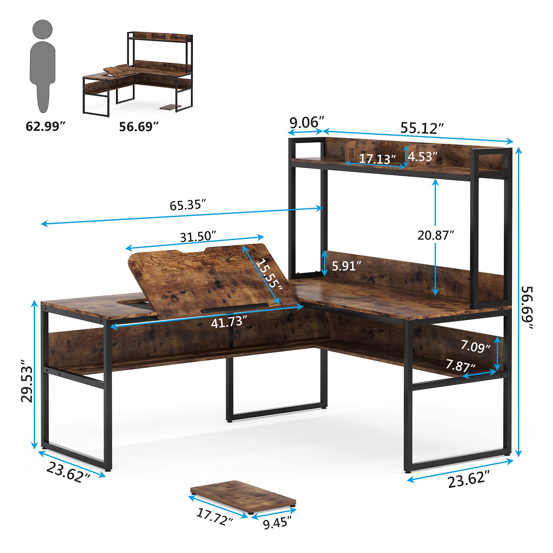 Tribesigns L Shaped Desk with Hutch and Storage Shelves, 65 inch L