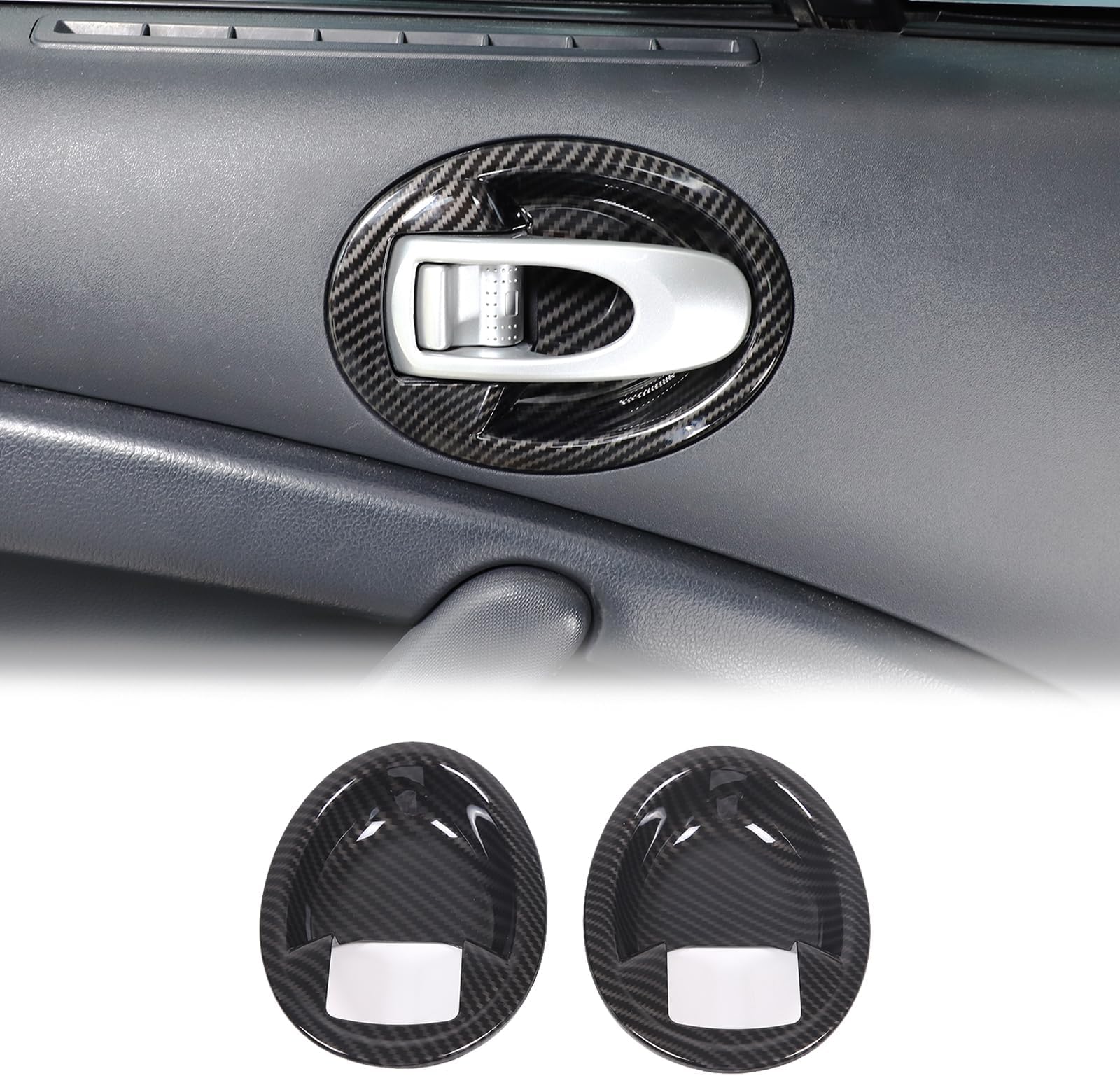Inner Door Bowl Panel Cover Trim for Mitsubishi Eclipse 2006-2011, 2PCS ABS Material Car Inner Door Handle Bowl Panel Frame Protector Accessories (Carbon Fiber Pattern)