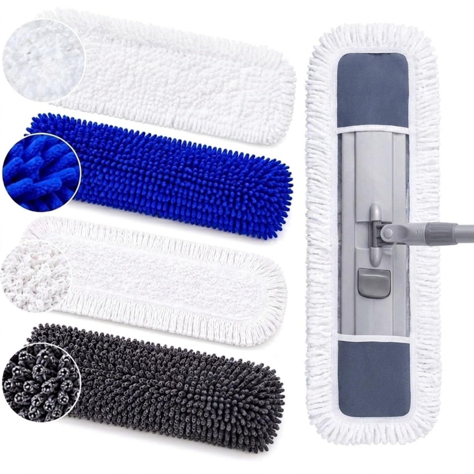24'' Flat Mop Replacement Pads, Washable Dust Mop Refills Wet Dry Cleaning