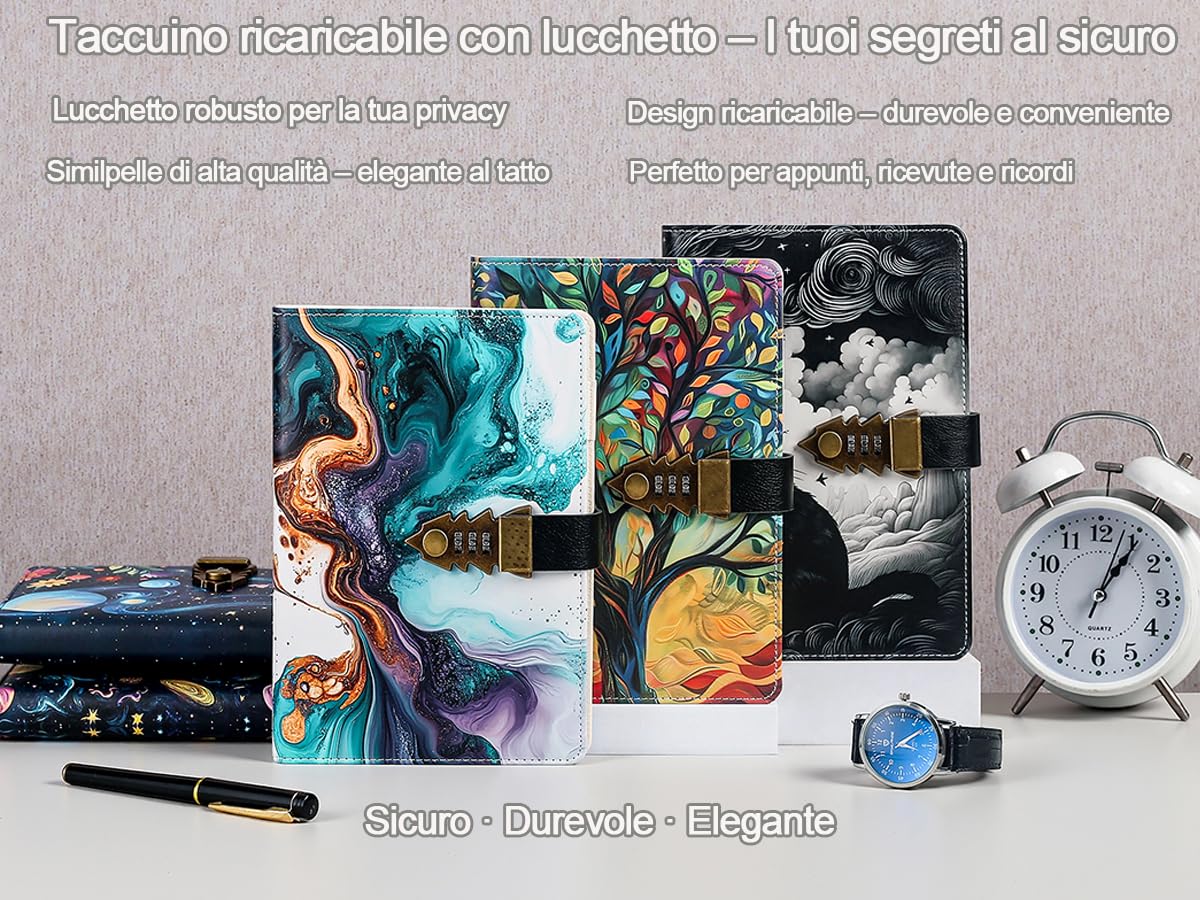 Taccuino con Lucchetto a Combinazione A5 244 Pagine a Righe Diario Segreto Copertina in Similpelle