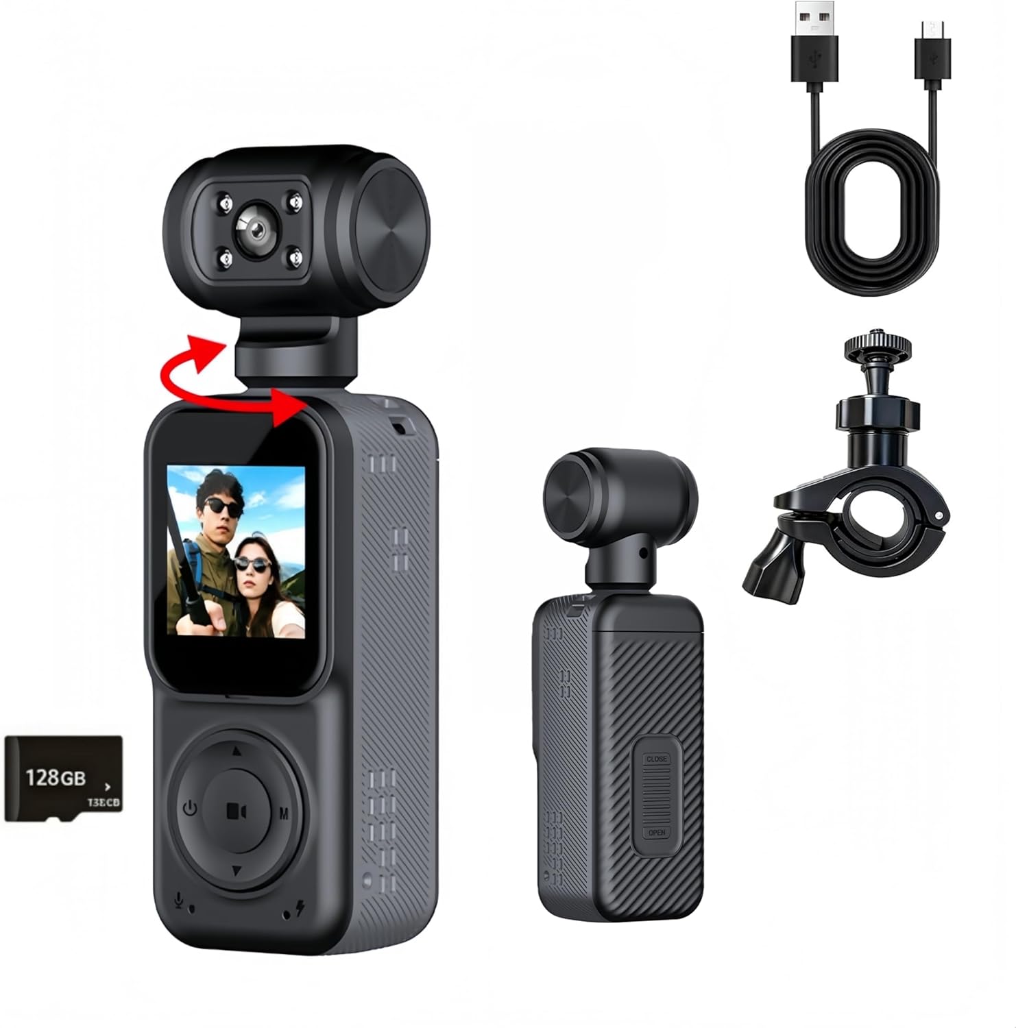 Body Camera, Pocket POV Camcorder, Pocket Camera,Video & Audio vlogging Cam, with 270° Rotating Lens, EIS Stabilization for Travel, Meeting, and Daily Use 128G