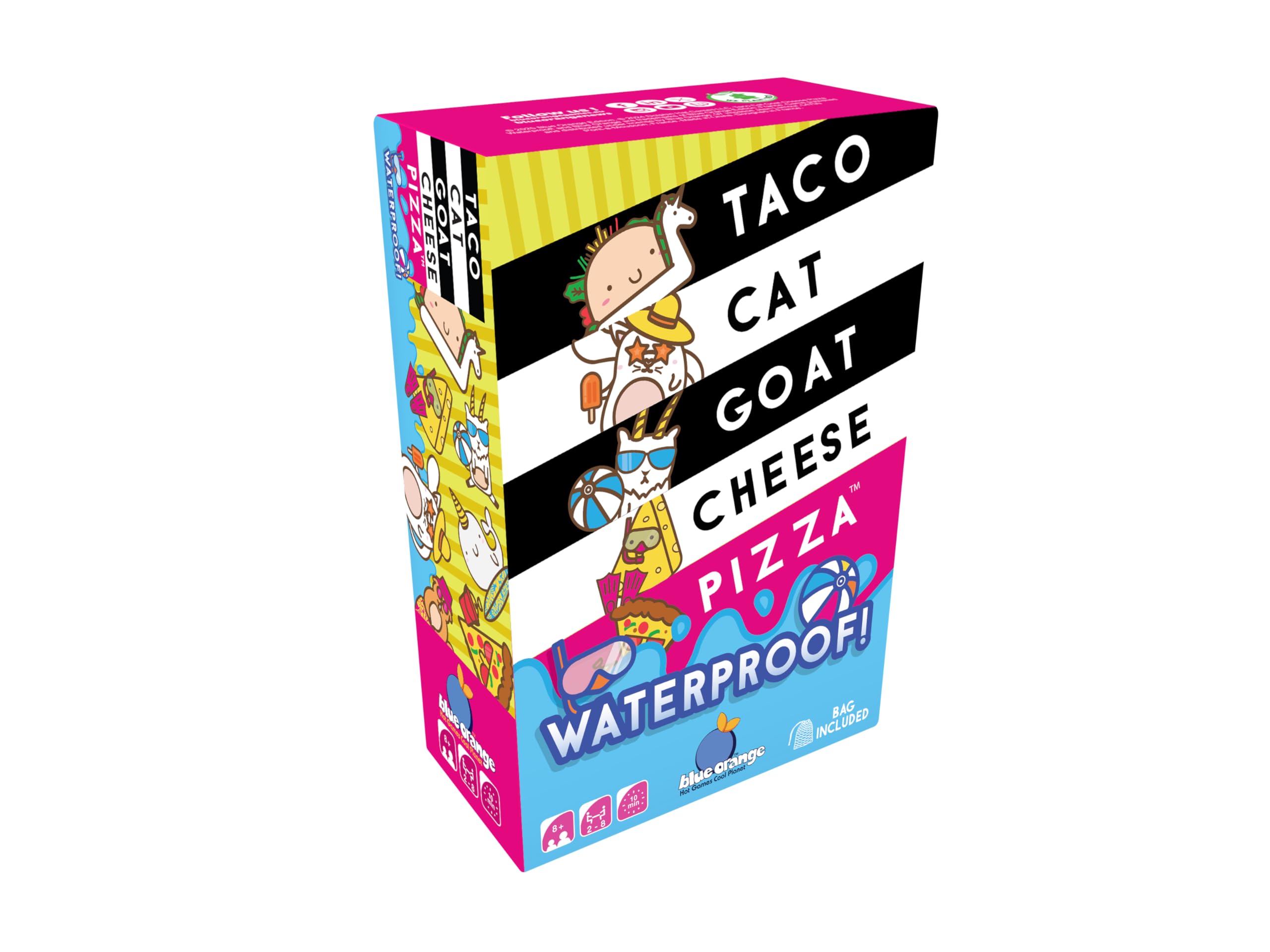 Blue Orange | Taco Cat Goat Cheese Pizza Waterproof | Family Card Game | Ages 8+ | 2-8 Players | 10+ Minutes Playing Time