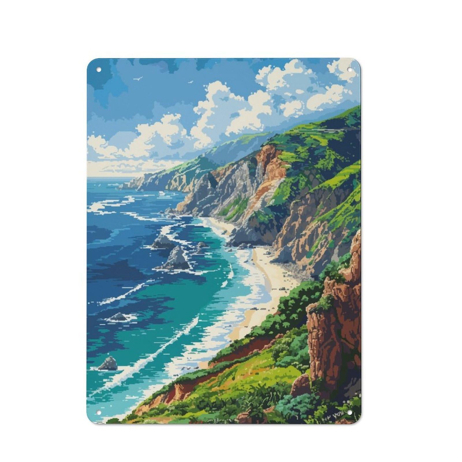 Junmoney California Pixel Art Retro Tin Wall Plaque 40X30cm For Studio Or Craft Room, Winter Wall Decor For Creative-Space Collectors