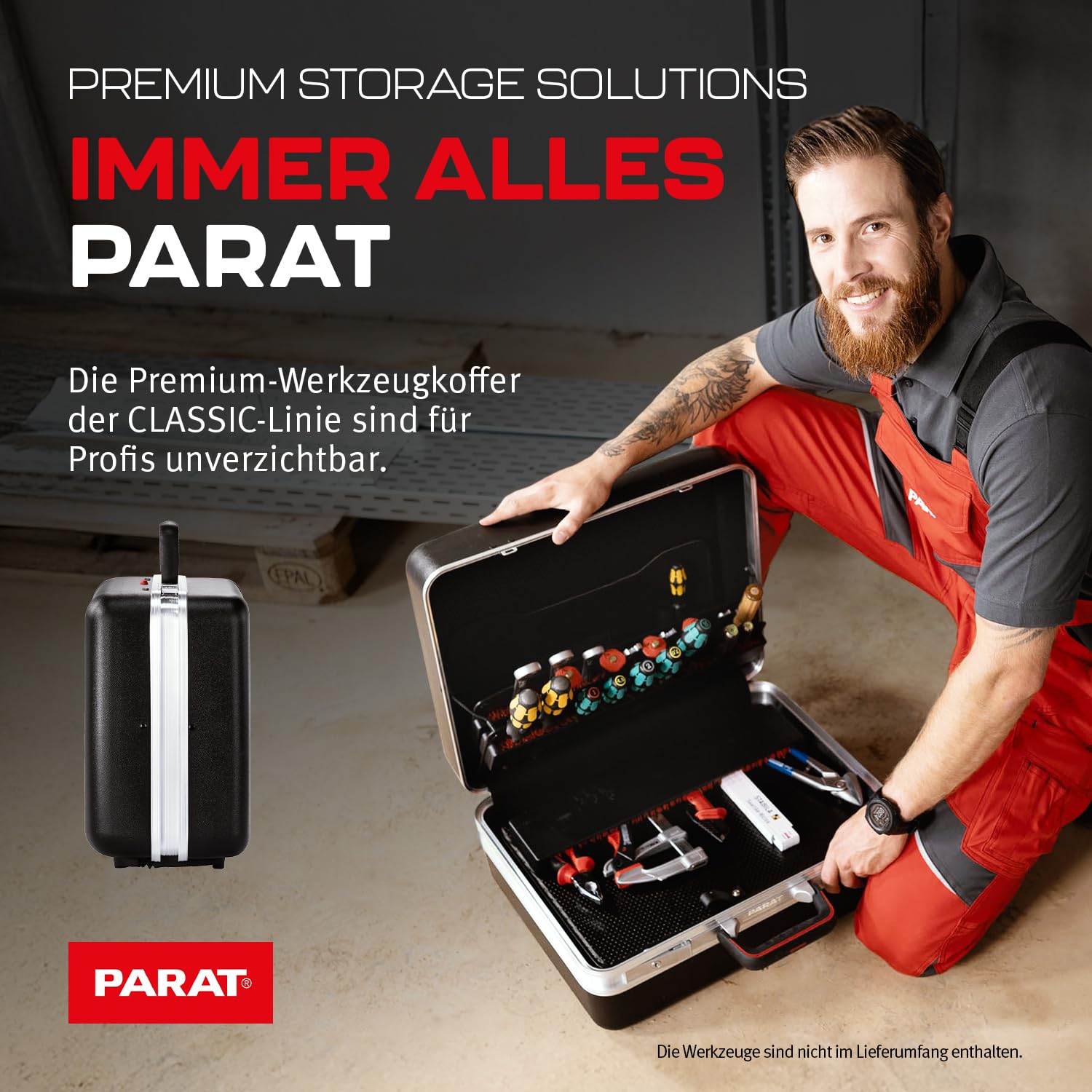 PARAT Classic Plus Safe - Maletín de herramientas con cerradura de combinación para 50 herramientas, incluye funda enrollable básica 8, robusta caja de herramientas con marco de aluminio, caja de