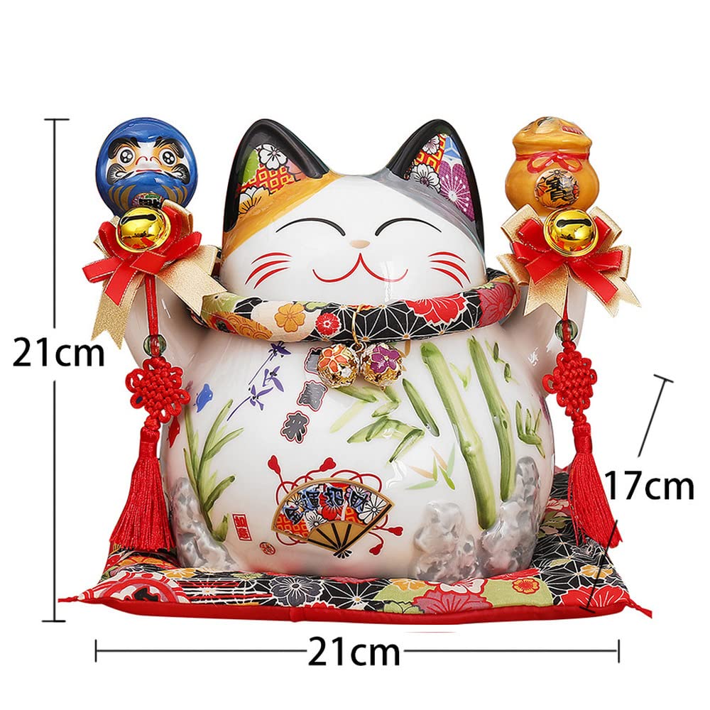 XIALON 20,8 cm in ceramica gatto fortunato Maneki Neko Fortune Cat Feng Shui Crafts Salvadanaio Decorazione per la casa