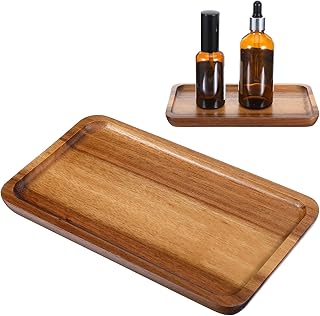 Small Wood Tray, Rectangle Wooden Trays for Decor, 7.28x4.13in Acacia Wood Tray for Home Decor, Bathroom, Kitchen Counter Charcuterie Boards Cheese Board