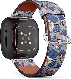 CJBROES Replacement Leather Watch Band, Compatible with Fitbit Versa 3 and Fitbit Sense of Wristband Bracelet Accessory - Flowers Vintage