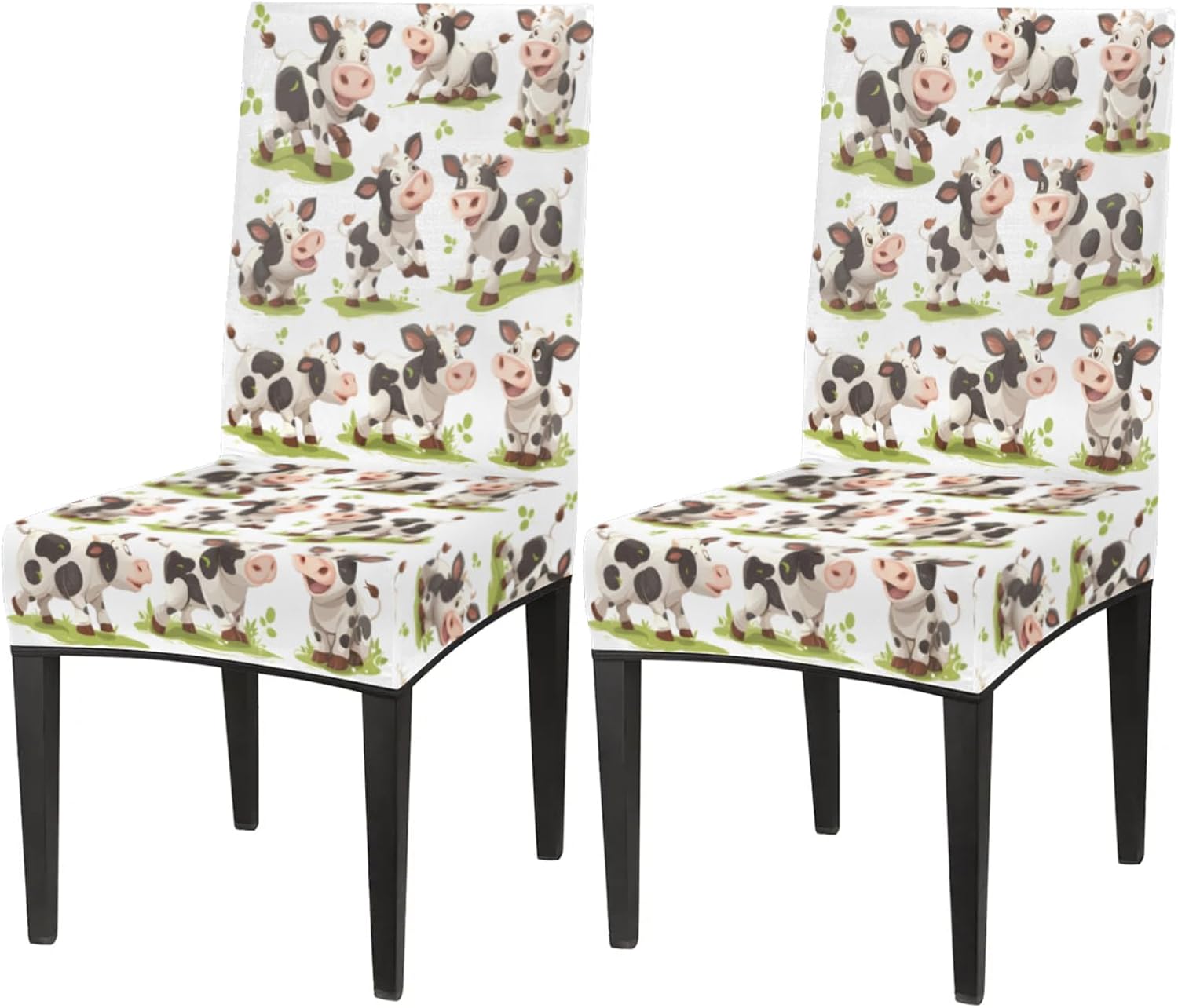 QsirBC Cute Cows Stretch Dining Room Chair Covers Set of 4 Chair Slipcovers Removable Washable Kitchen Seat Covers Chair Protectors for Hotel Party Wedding