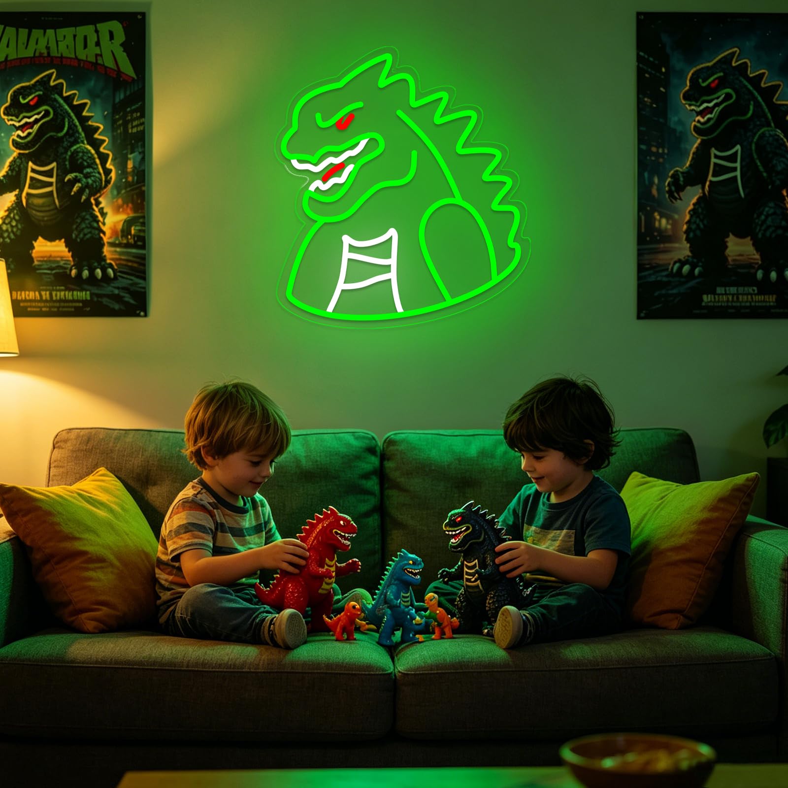 Neonowy znak świetlny Monster do dekoracji ścian, dinozaur LED do dekoracji pokoju i jaskini człowieka, ściemniane, zasilane, do sypialni chłopców, na imprezę, urodziny, prezent świąteczny