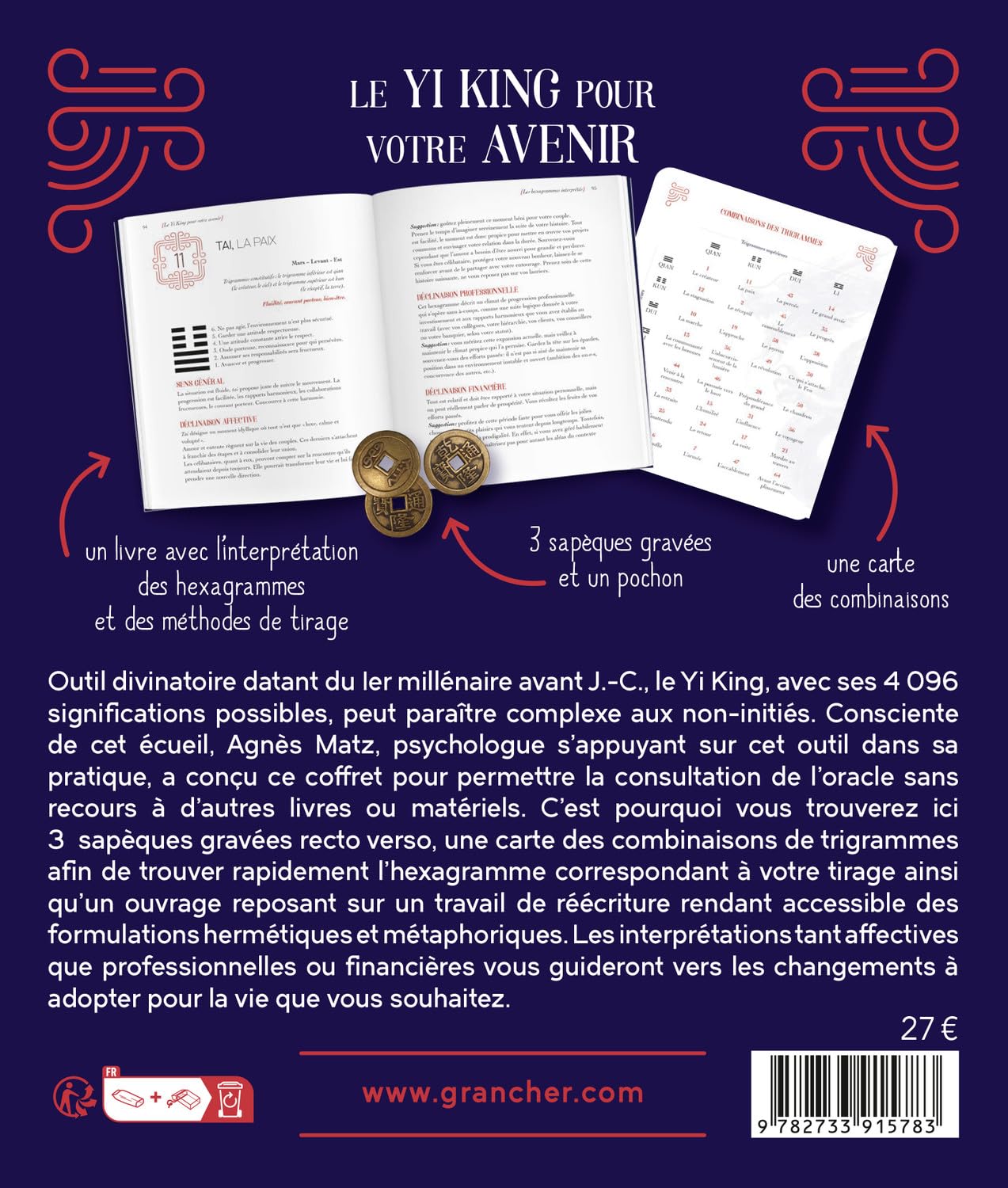 Le Yi king pour votre avenir - Un livre, une carte des combinaisons des trigrammes et 3 sapèques - Coffret