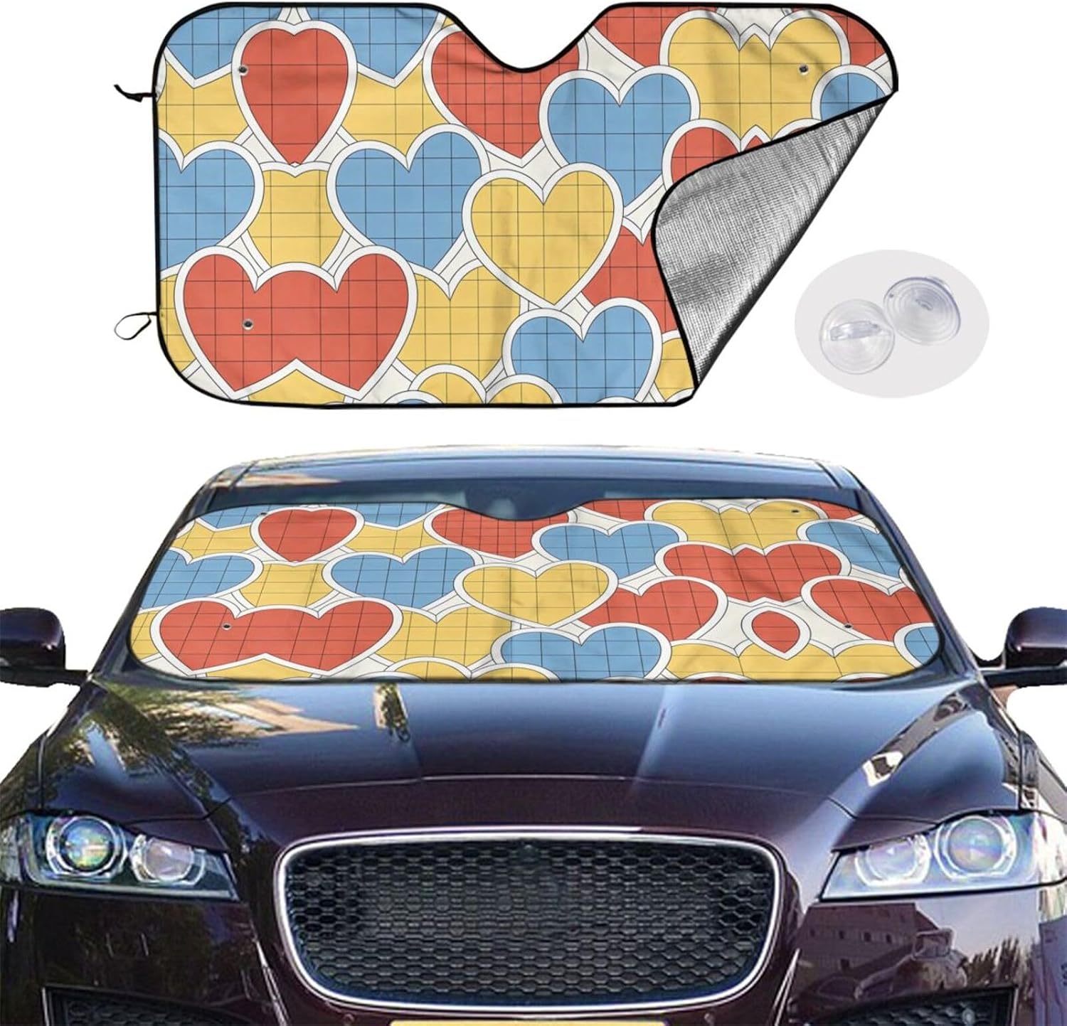 Colorful Love Print Foldable Car Windshield Sun Shade 55x30in image 2