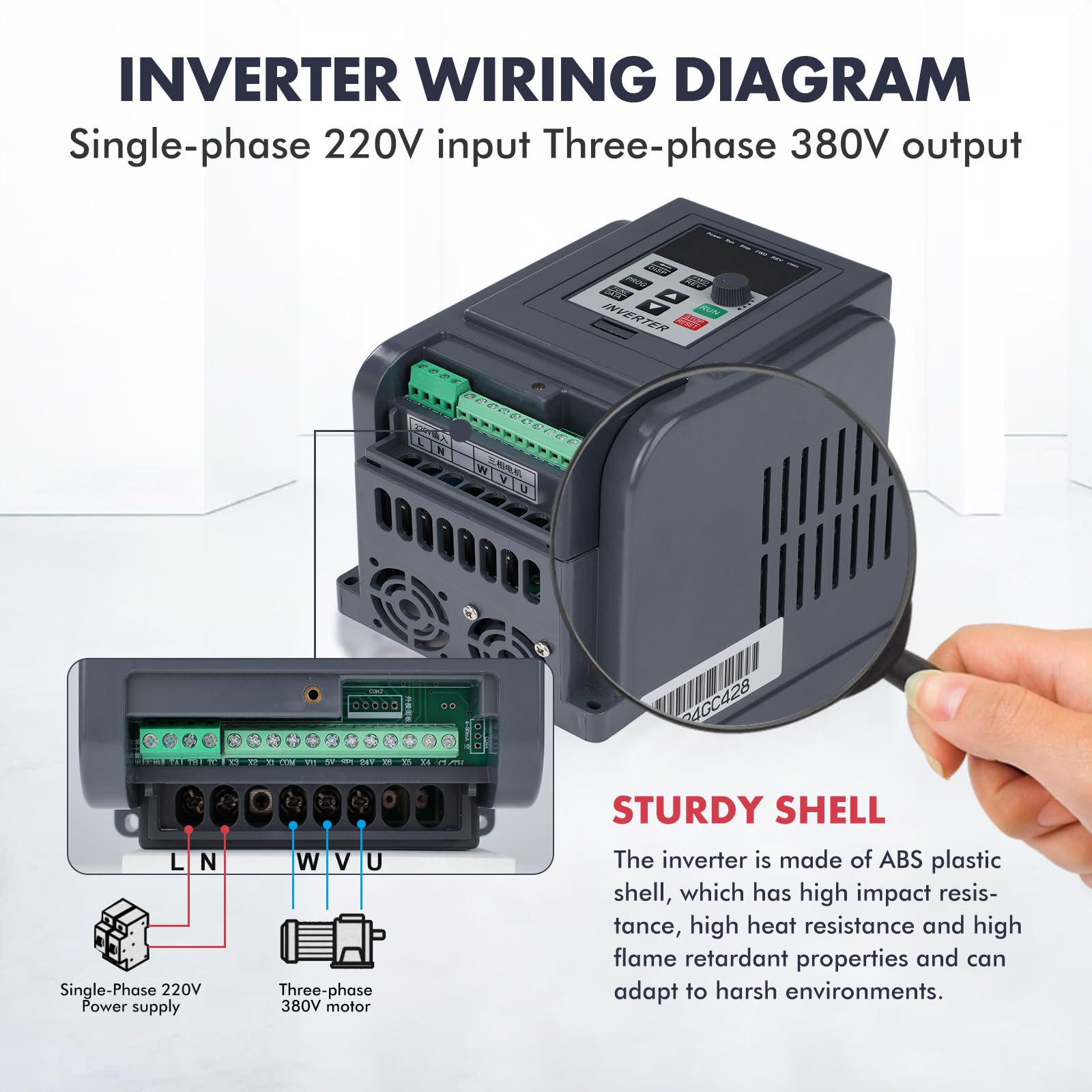 Jadeshay Variador de Frecuencia Monofásico, Unidad de Frecuencia Variable, Convertidor Monofásico a Trifásico de 2,2 kW, Salida de 220 V a 380 V, Regulador de Velocidad del Motor VFD