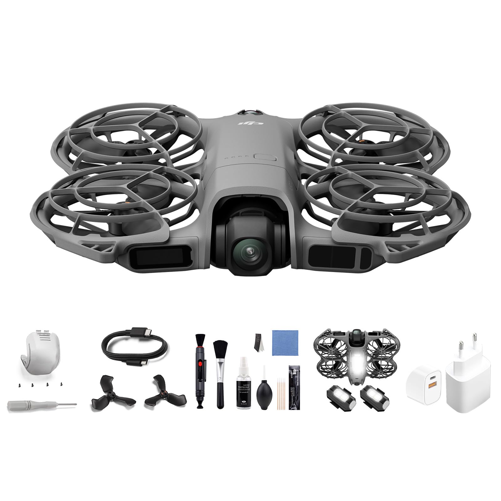 DJI Neo 2 - Dron 4K para Principiantes, Ligero y Plegable, Despegue en la Palma, Control por Gestos, ActiveTrack 360°, Detección de Obstáculos, Bundle 2 (Incluye Adaptador, Luces, Limpieza)