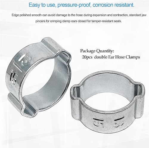Miniatura 9 de 10 clips de manguera de oreja ajustables de 0.59 a 0.71 pulgadas, abrazadera de manguera de dos orejas, abrazaderas de manguera de doble oreja de