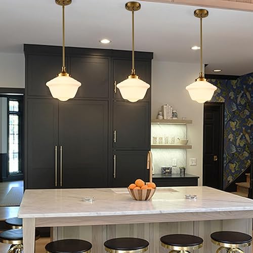 Miniatura 2 de SAMTEEN Moderna lámpara colgante dorada de 10 pulgadas, lámpara colgante de vidrio blanco de 10 pulgadas para isla de cocina, altura ajustable, kit