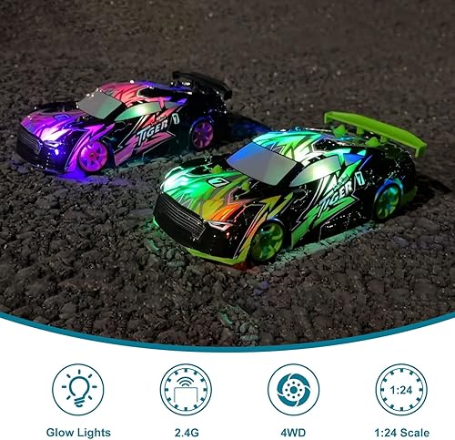Miniatura 2 de FLYNOVA Auto de deriva azul a control remoto, juguetes para niños con luces LED brillantes, neumático de deriva y carreras, vehículo de acrobacias