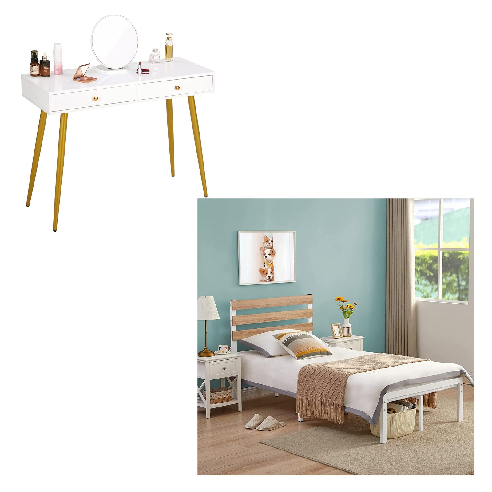 Buy GreenForest Bundle of Bed Frame Twin Size with Wooden Headboard