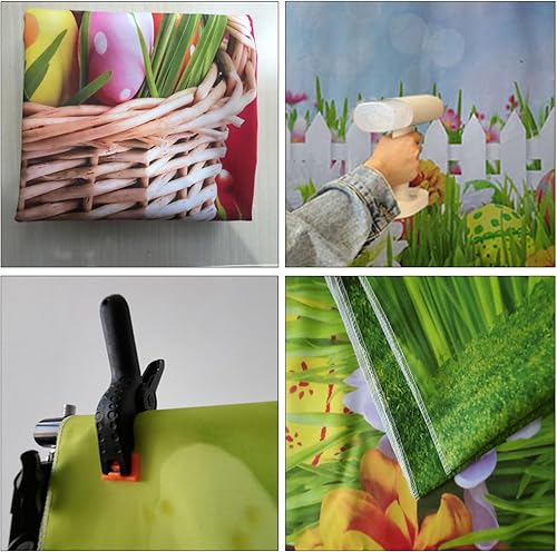 Miniatura 7 de Fondo de fotografía de primavera de 5 x 7 pies, fondo de Pascua, tela duradera, telón de fondo de Pascua, huevos de primavera, cielo, flores, hierba