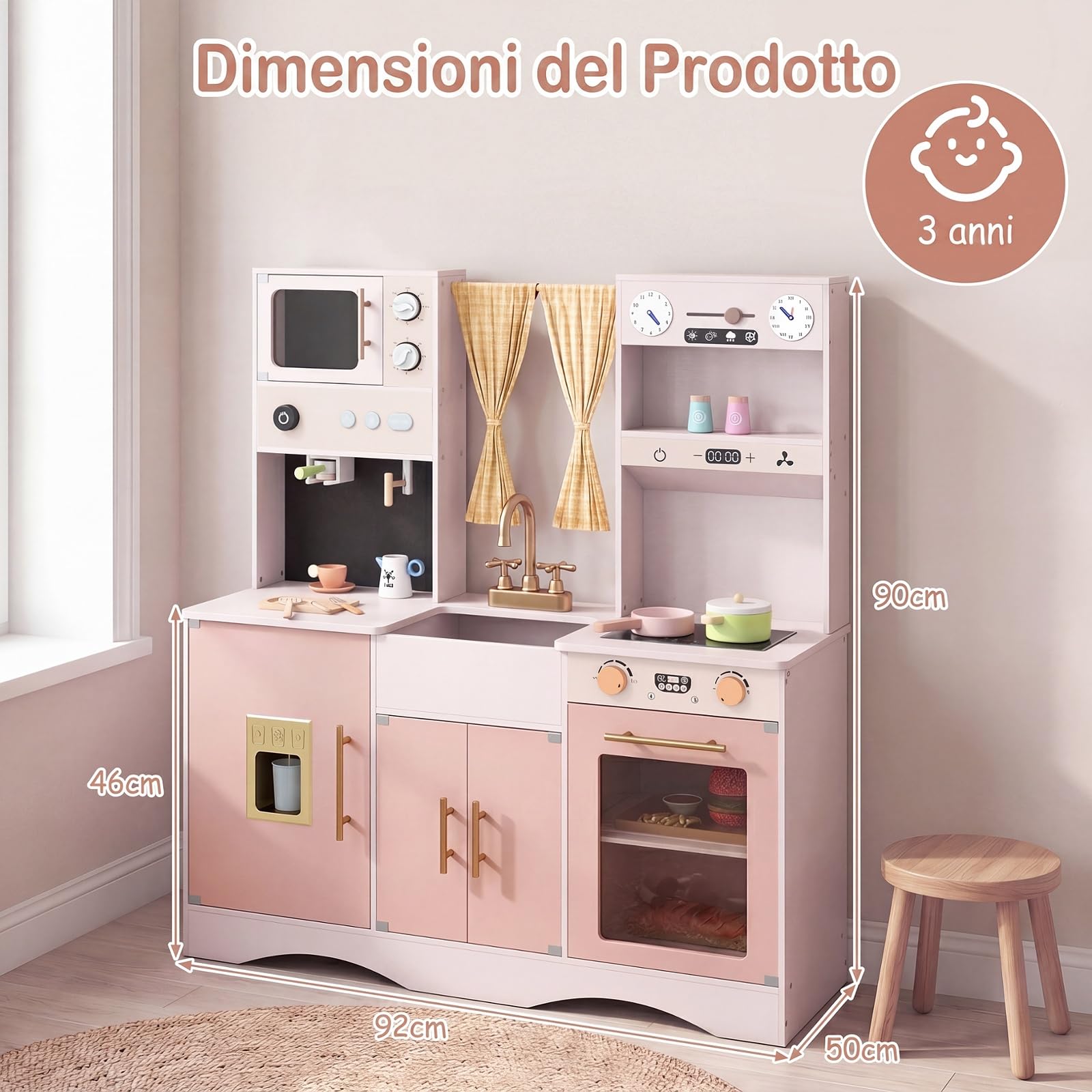 COSTWAY Set da Cucina per Bambini, in Legno, per Bambini 3+ Anni (Rosa)