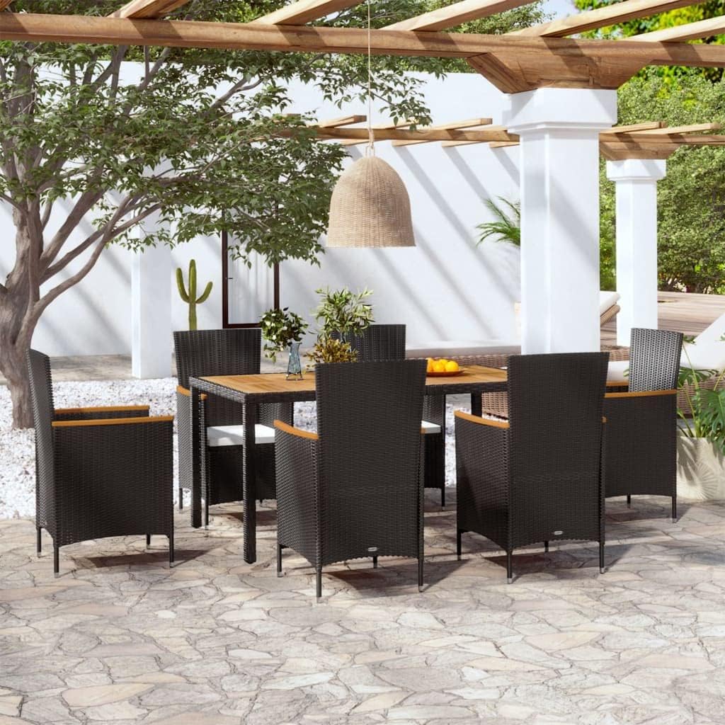 7 Piece Patio Dining Set with Cushions,Party Furniture,Afternoon Tea Suit,Backyard Decor,Backyard Furniture,Perfect for Patio, Garden, Porch,Family Room,Sitting Area, Poly Rattan