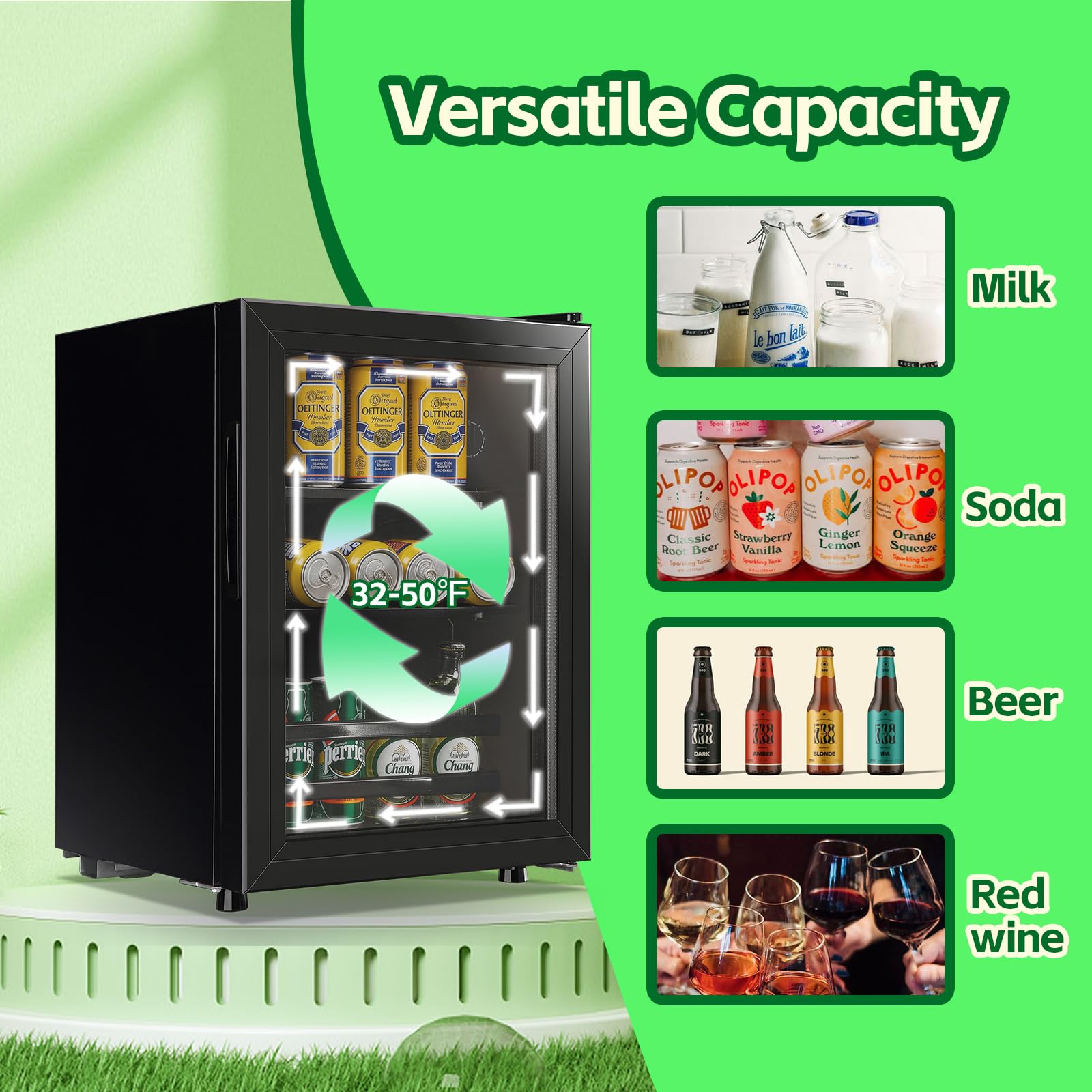 WANAI Small Beverage Refrigerator Cooler 1.3 Cu.Ft, 45 Can Black Mini Small Fridge with Glass Door Adjustable Shelves for Soda Beer Wine, Suitable for Bedroom Bar Office on Fridge.com