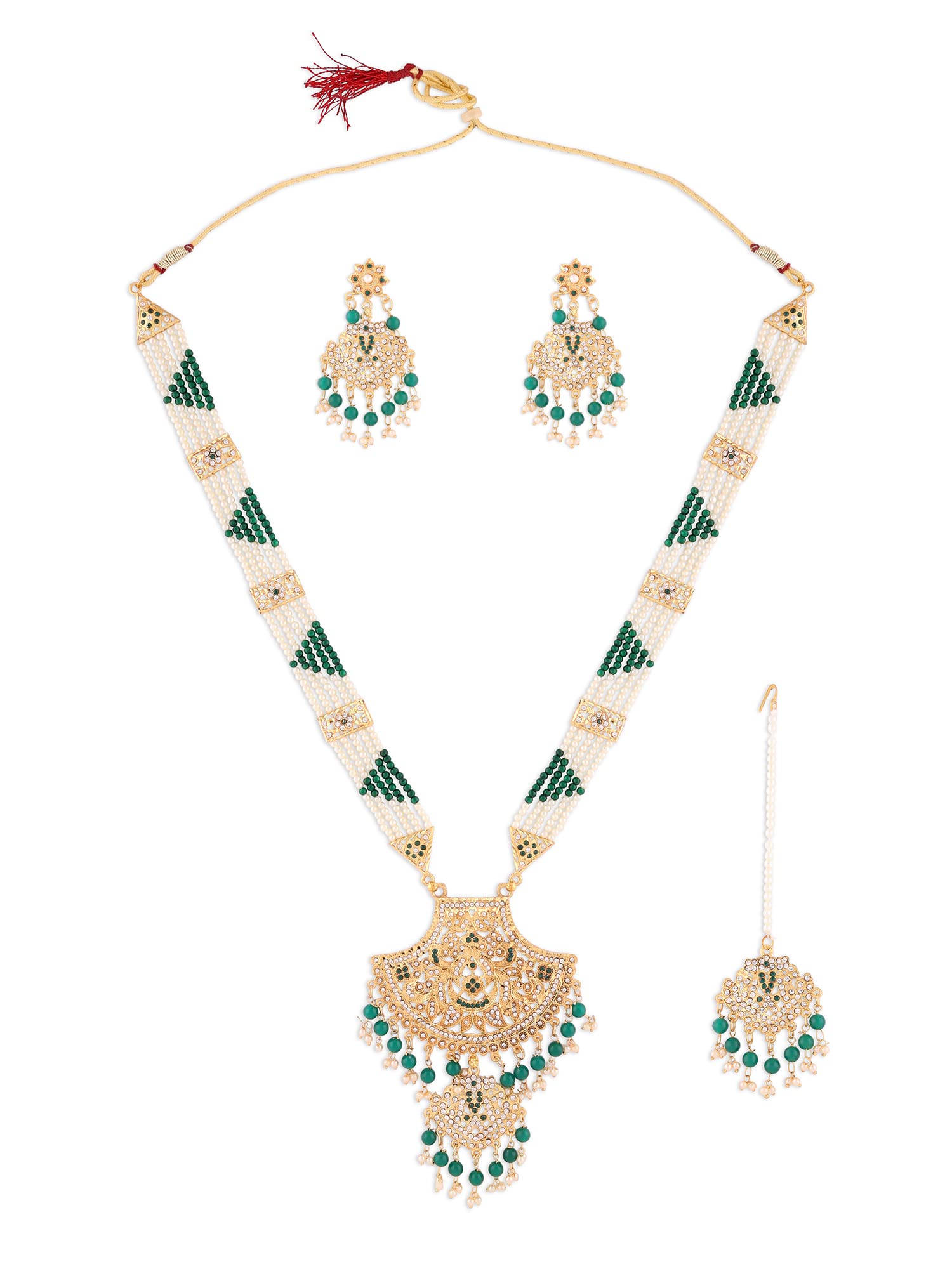 ZAVERI PEARLS Green Beaded Dazzling Rajasthani Style Necklace Earring & Maangtikka Set For Women-ZPFK14471 (B0B6RKLGG3) Amazon Price History, Amazon Price Tracker