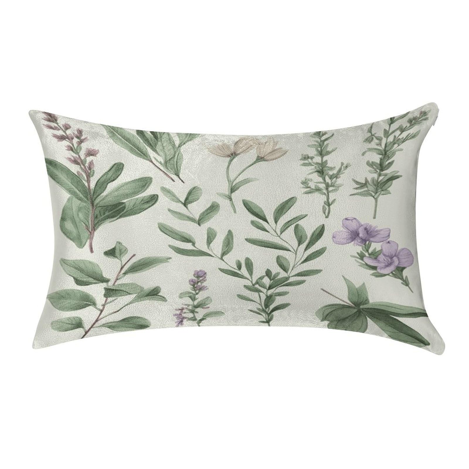 Green Flower Herb Sage Leaves And Branches Throw Pillow Cover 12"×20" Ultra Soft Pillowcase Cozy Lumbar Pillow Shell Gold Velvet Exquisite Decorative Cushion Sham Protector for Couch Sofa Bedroom