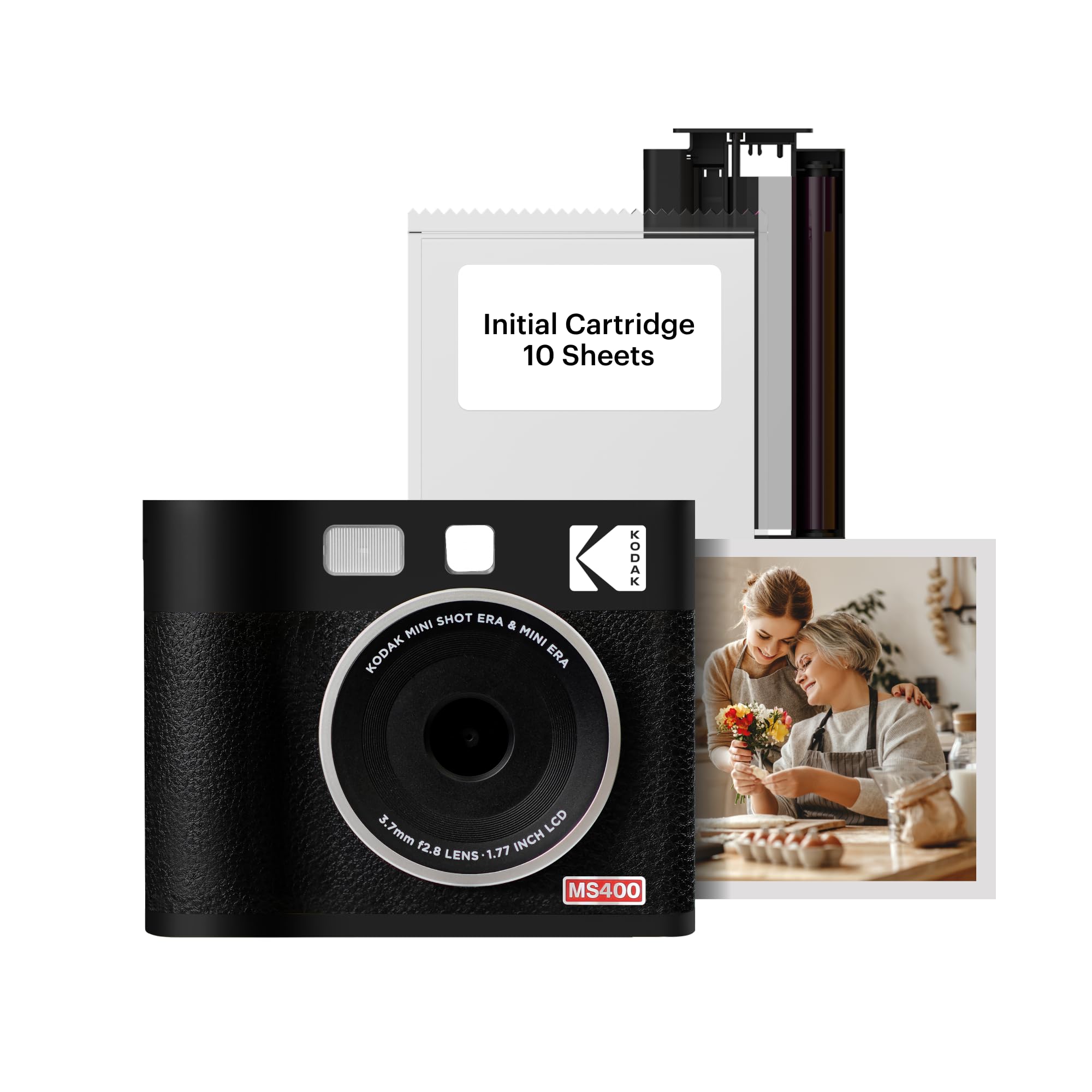KODAK Mini Shot 4 ERA 4PASS 2-in-1 Instant Camera and Photo Printer (4x4) (Black, Camera + 10 Sheets)