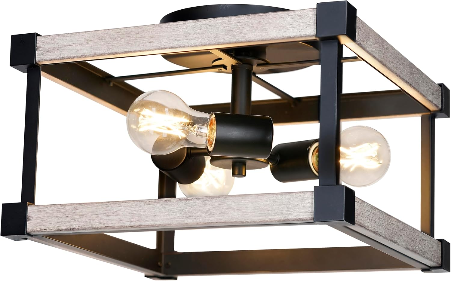 Sylvania 13" Semi-Flush Mount Light Fixture with Night Light with 90 LMS, 3-Bulb, Hardwire, Indoor, Faux Wood/Black Matte - 1 Pack (63586)