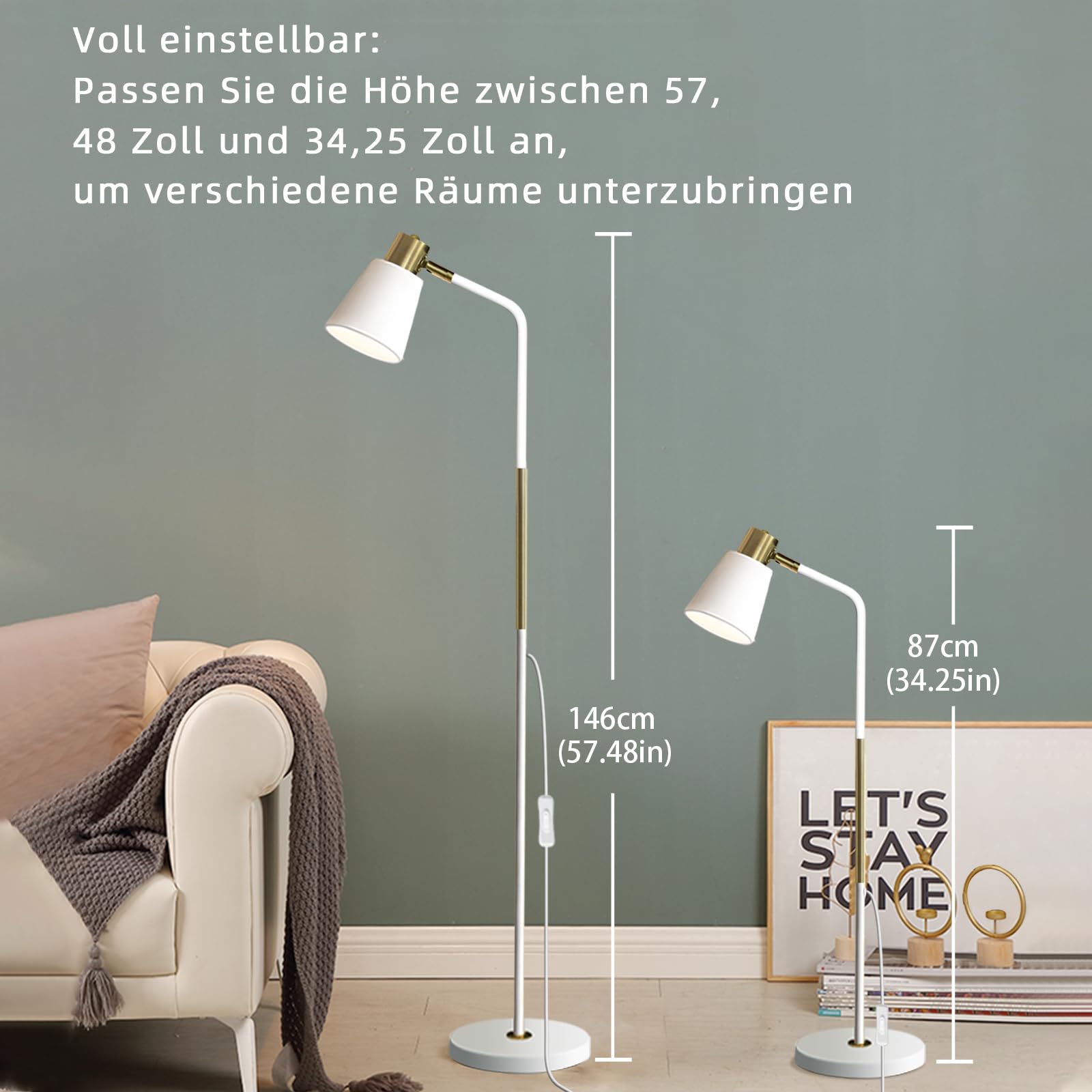LALISU Stehlampe Industrielle Wohnzimmer Rustikale Bauernhaus Leselampe mit Metll Lampenshirm, Klassische Modern Standleuchte mit E27 LED Warmweiß Birne für Wohnzimmer, Schlafzimmer, Büro (Weiß)