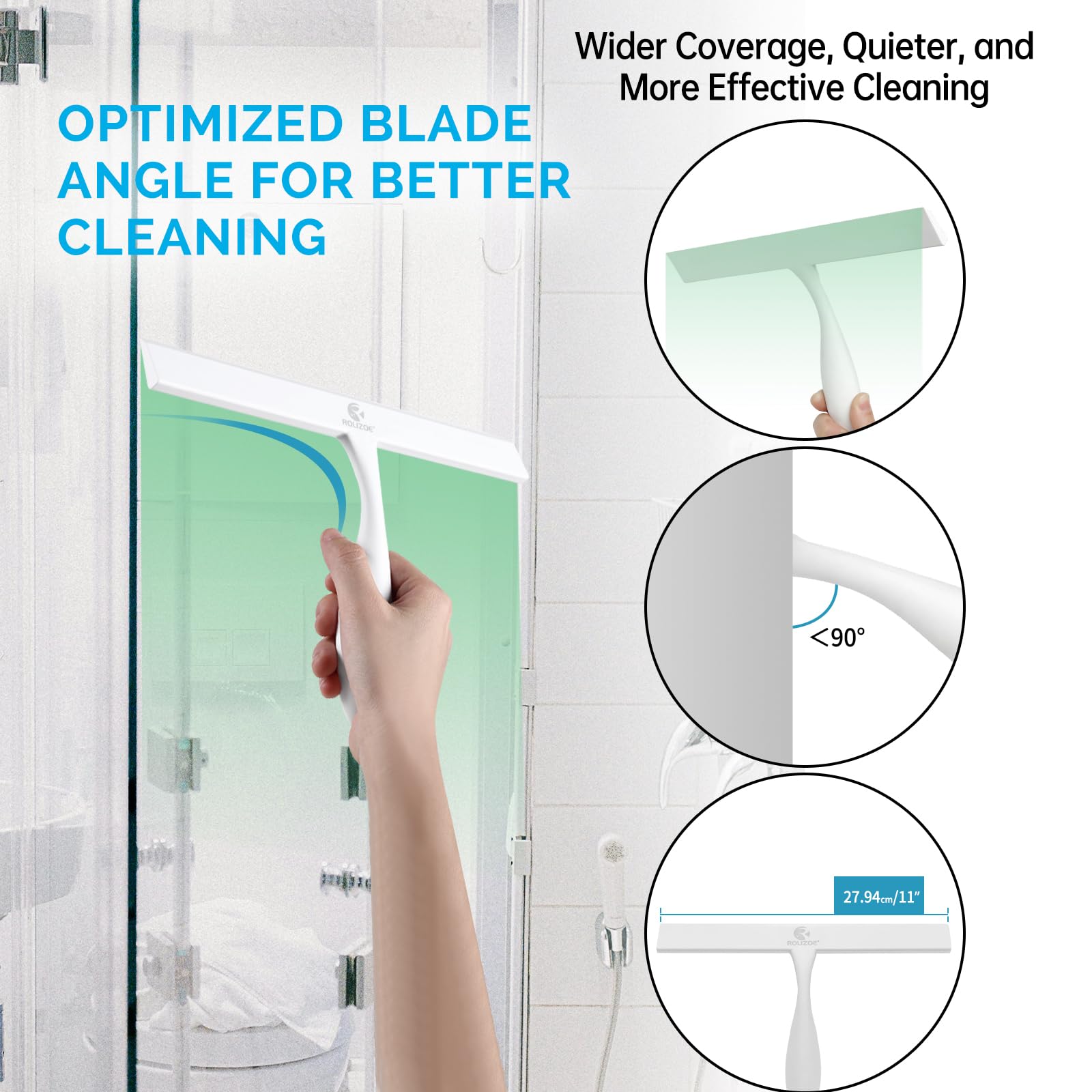 ROLIZOE Shower Squeegee for Shower Doors 27.9CM Width Anti-Rust Silicone Shower Squeegees with Ergonomics Thick Handle - Image 4