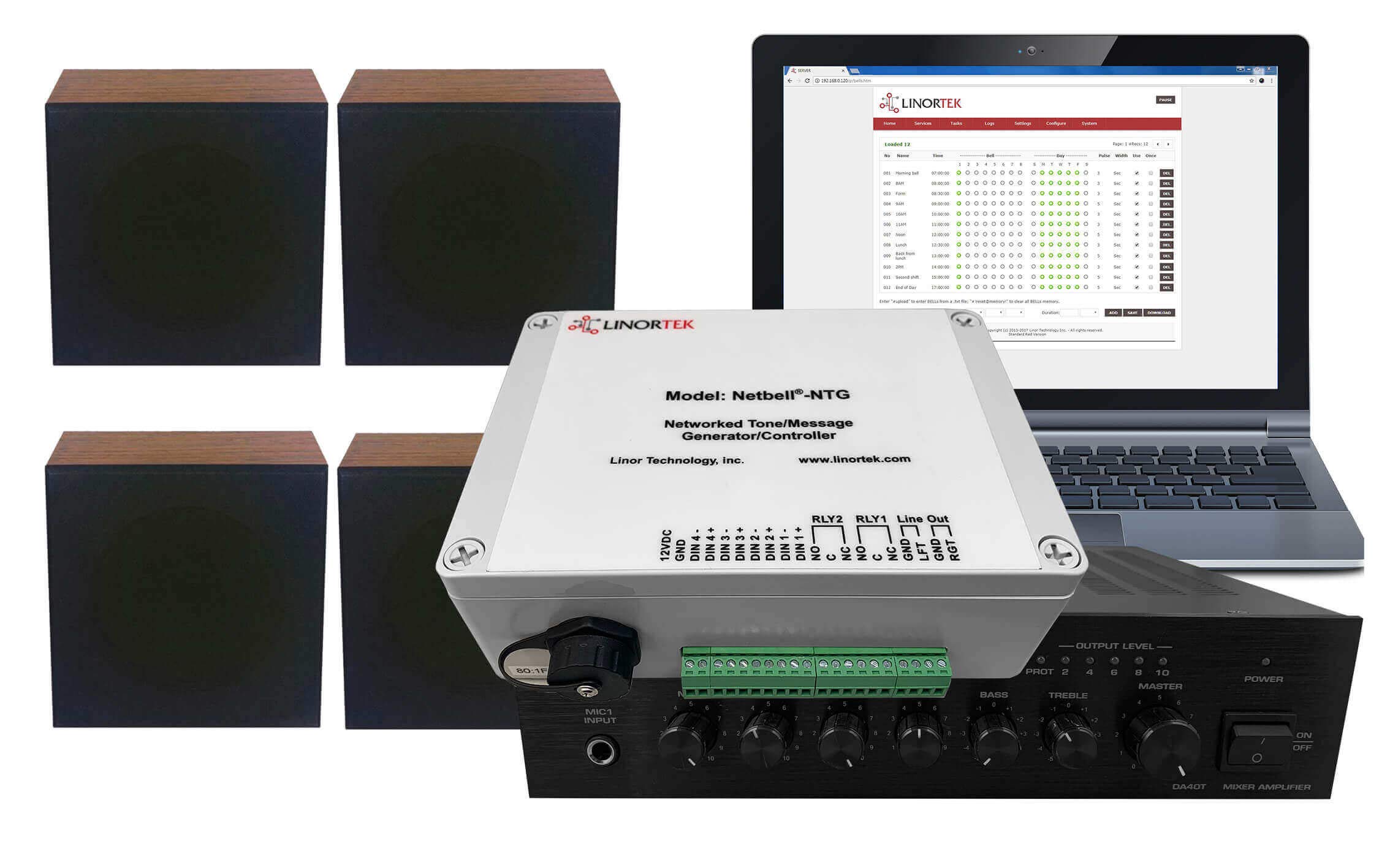 Netbell-NTG-W4 Wall Mounted Speaker Industrial PA System Network PA System Controller Tone Generator for Schools Factories Warehouses Break Time Alerts, Live Announcements, Emergency Notifications