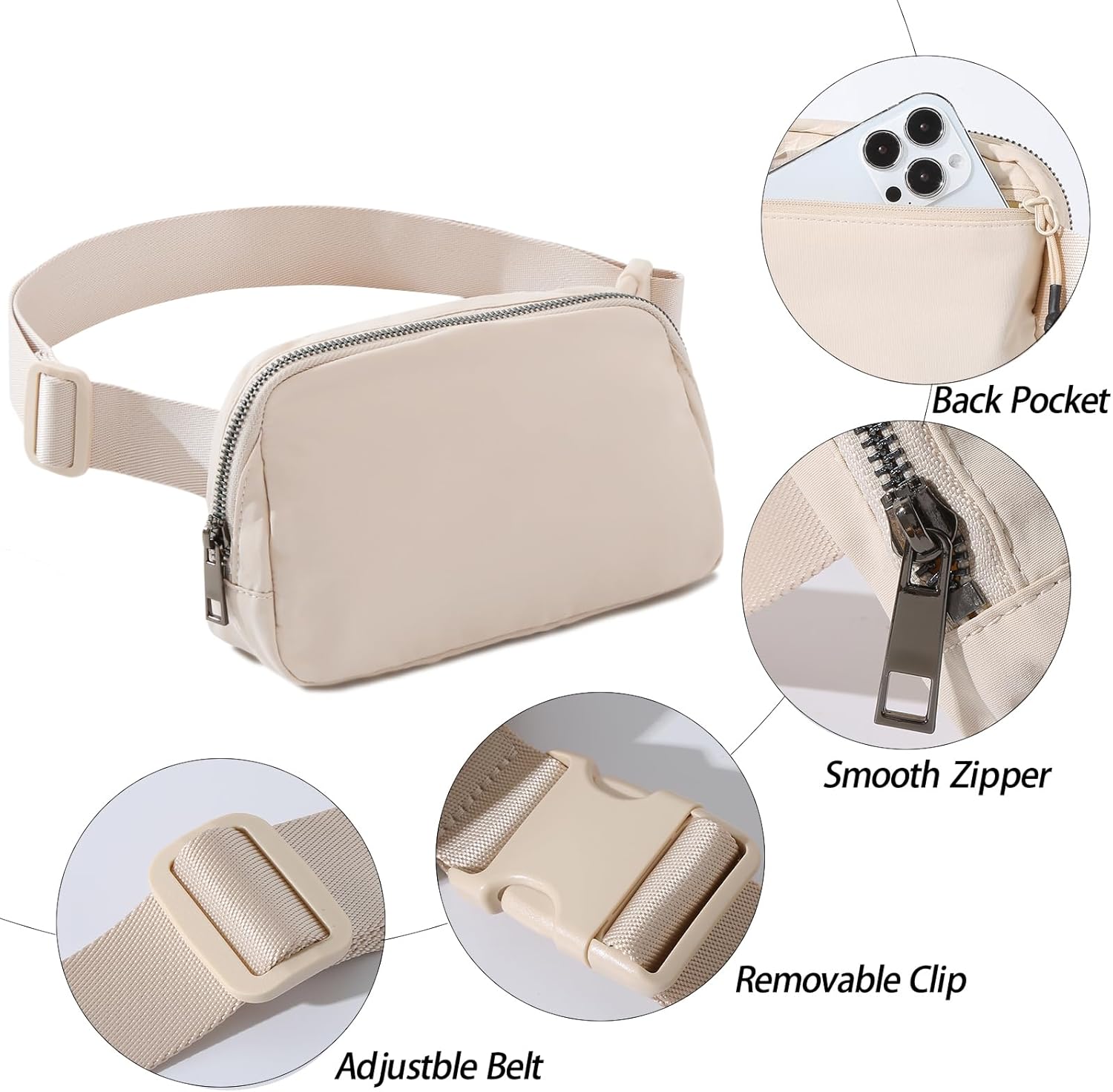 TOBVZOO Belt Bag Fanny Pack Crossbody Bags for Women Men, Everywhere, Water Resistant Waist Packs, Beige - Image 5
