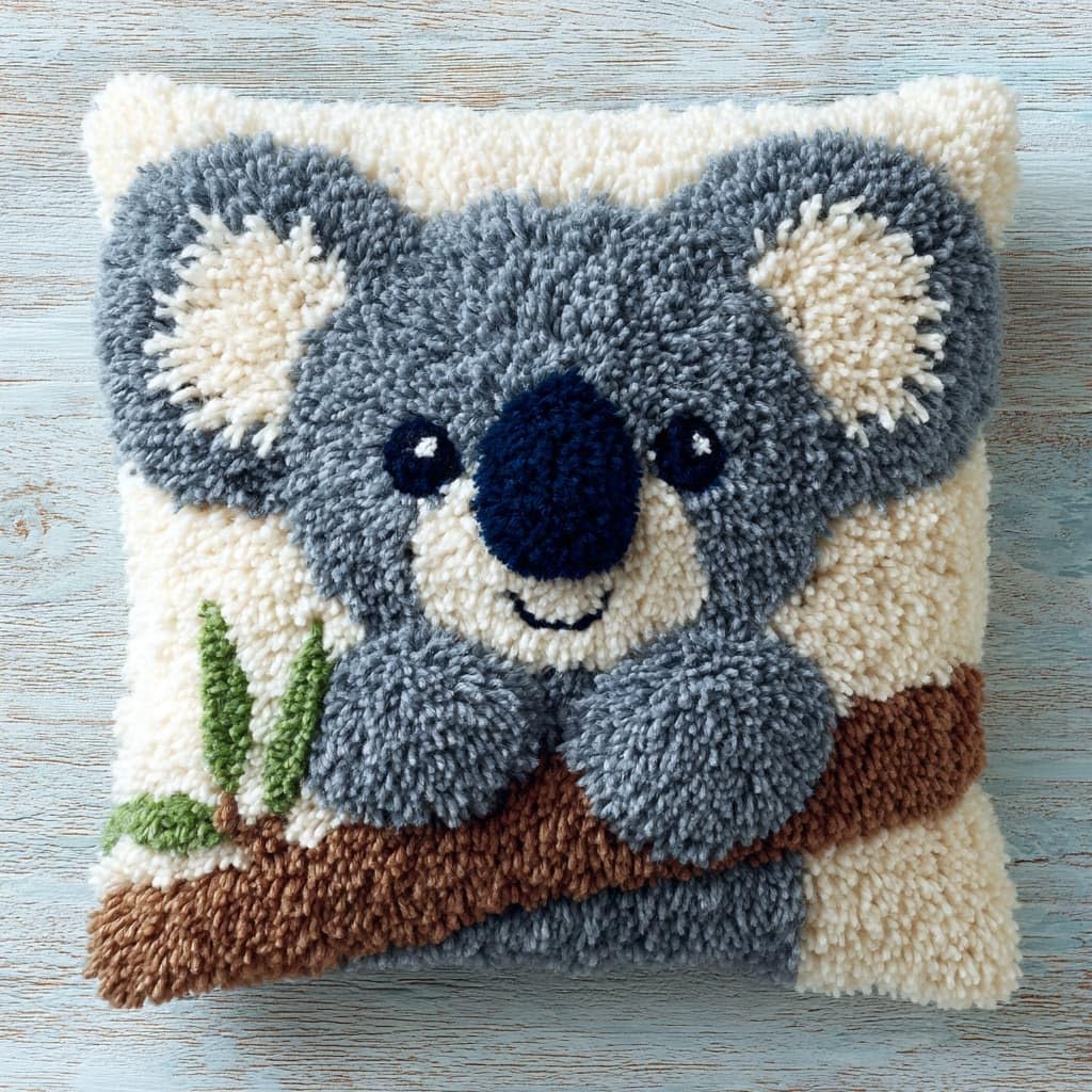 Taxpy Latch Hook Kits, Koala Pillow for Pillow Pre-Printed Patterns Pillowcase Needlework Crochet Yarns Latch Hooking Cushion 17x17inch