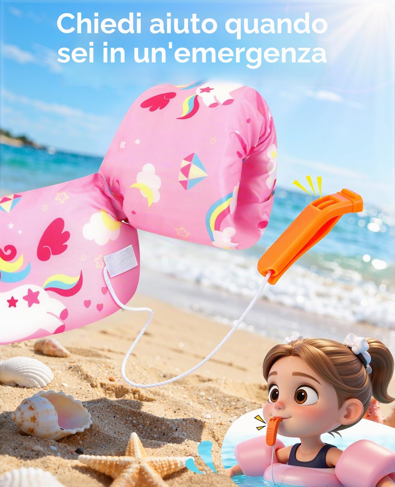 HeySplash Braccioli Gonfiabili, Canottiera per Piscina, Braccioli da Nuoto, Galleggiante per Nuoto Accessori per Bambini con Motivo Cartone Animato, Unicorno Rosa