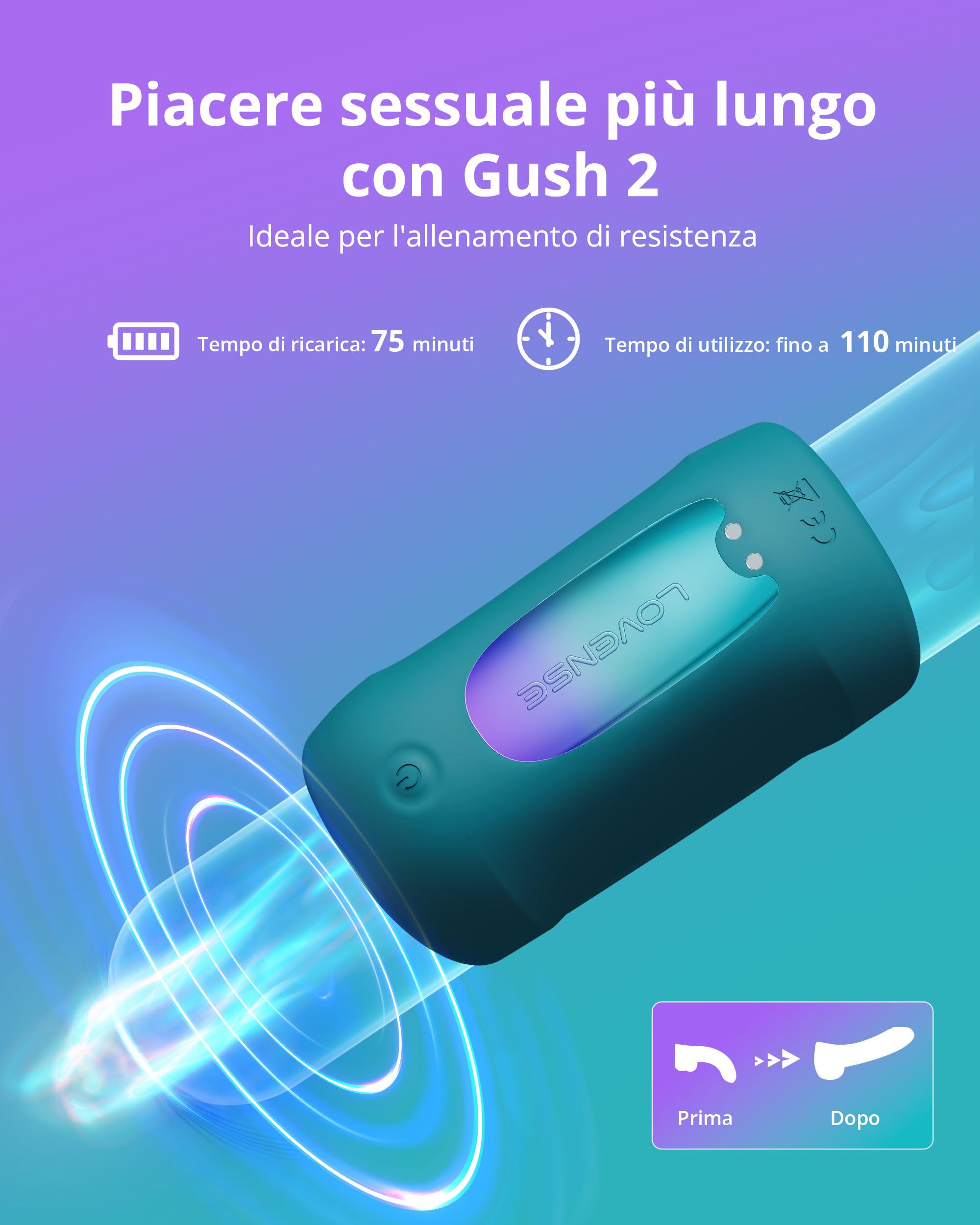 LOVENSE Gush 2 Masturbatore Automatico Maschile, Vibratore Maschile del Pene e Oscillazione, App Giocattoli Sessuali Telecomandati per Uomini, Fibbie Flessibili Regolabili per Uomini