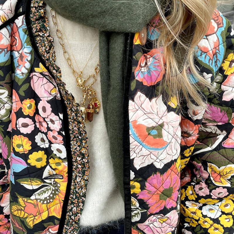 Akivide Women Winter Boho Floral Print Sherpa Fleece Lined Jacket Vintage Quilted Faux Fur Wrap Long Sleeve Button Up Coat4