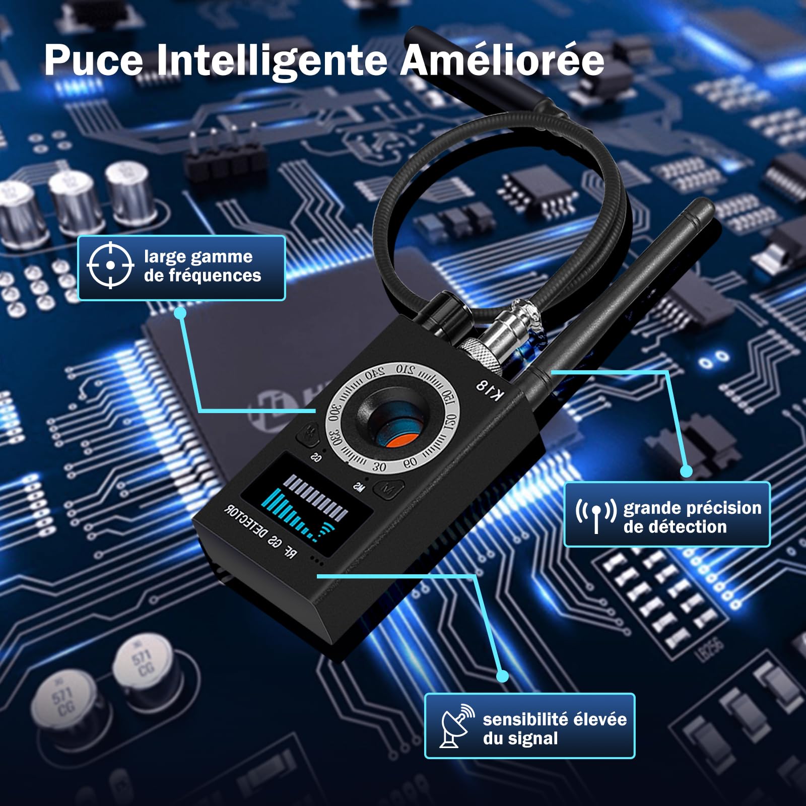 Micro Espion Détecteur, Bug Détecteur RF sans Fil, Détecteur de Micros GPS, Detecteur de Camera et Micro Espion, Détecteur de Bugs pour pour Bureau à Domicile Hôtel