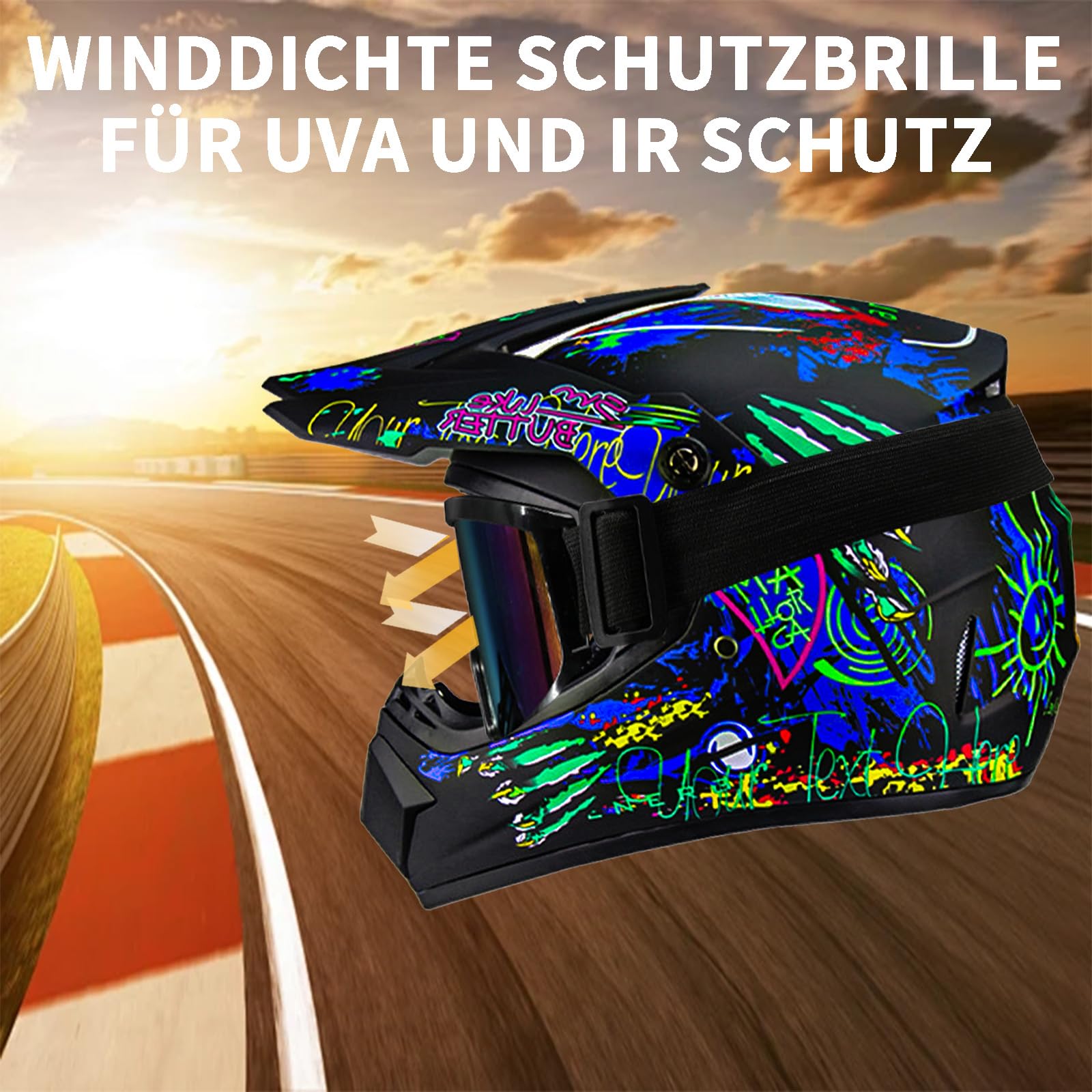 Casco da moto – Casco da motocross MTB Fullface con guanti, maschera per adulti, moto downhill, completo per downhill, casco da moto per bambini, ATV, casco da strada