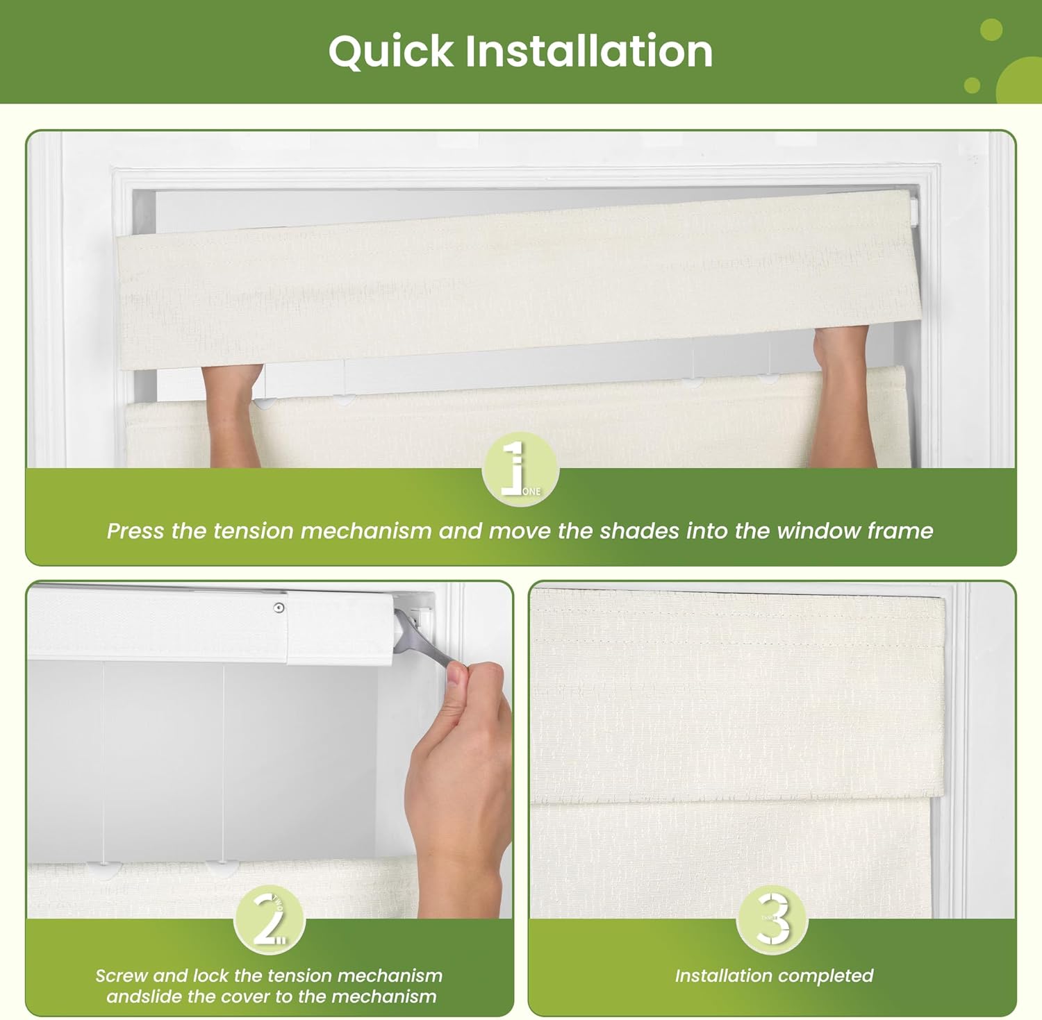 No Drill Roman Shades for Windows Top Down Bottom Up, Cordless 100% Blackout Roman Blinds UV Blocking for Bedroom, Smooth Push & Pull, Easy to Install, White, 34.5" W x 48" H