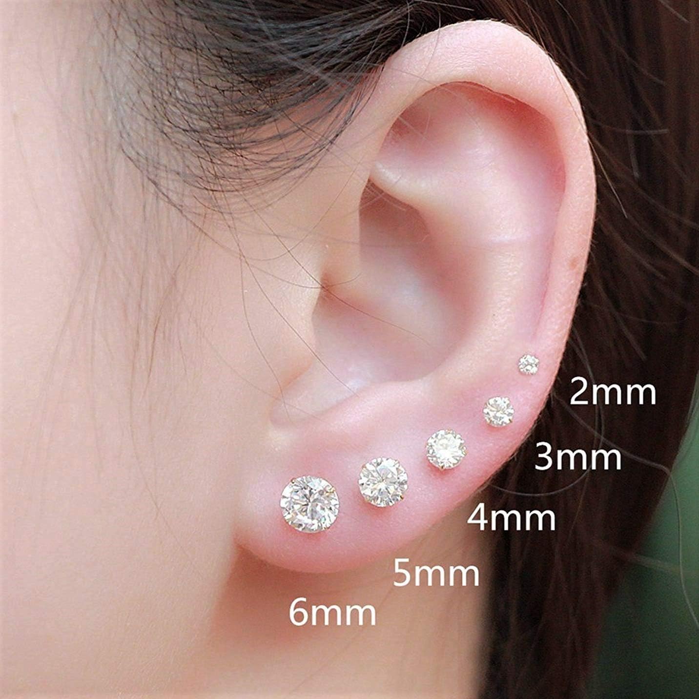 Solid 14k Yellow Gold Solitaire Round Cubic Zirconia CZ Stud Earrings with 14k Gold Butterfly Push Backings - Image 3