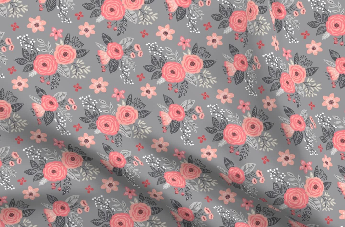Spoonflower Fabric - Vintage Antique Floral Flowers Peach Grey Bouquet Summer Spring Printed on Petal Signature Cotton Fabric Fat Quarter - Sewing Quilting Apparel Crafts Decor