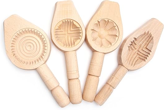 4 Pack - Wooden Cookie Mold for Baking Carved Mould Press Mooncake Mold Baking Moon Pastry Maamoul Mold Cake Mold for Enjoyable Time