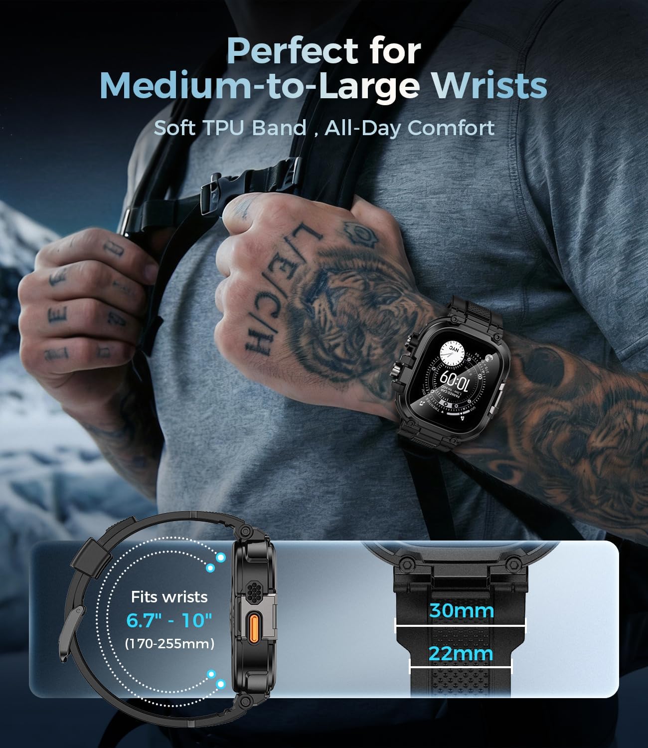 Goton Rugged Case with Band for Apple Watch Ultra 3/2/1 49mm, Military Grade Shockproof Cover + Screen Protector Kit for iWatch Band Men, Skin-Friendly TPU Strap for Outdoor Adventures - Image 5