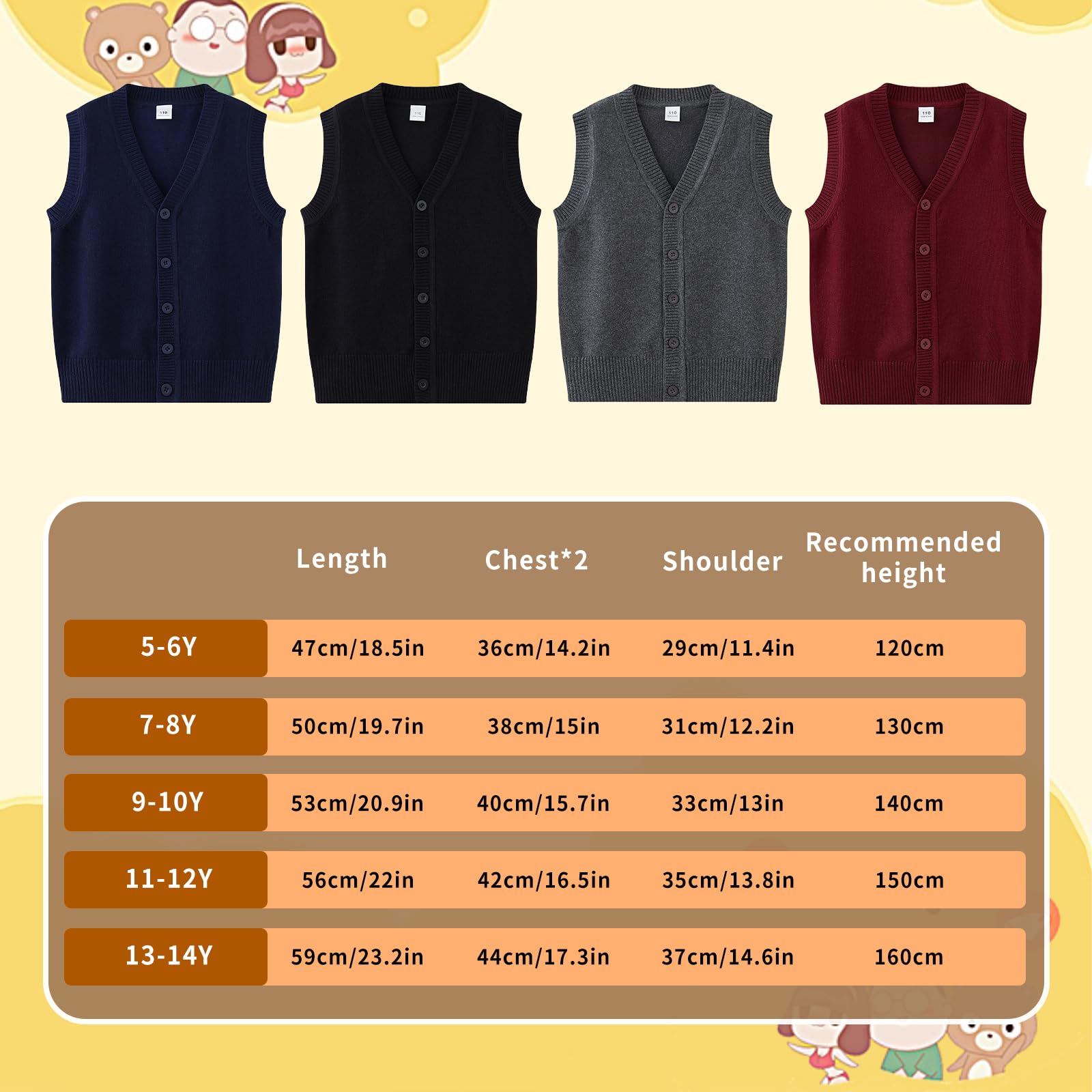 Yanmucy Chaleco de punto para niños y niñas cuello en V sin mangas suéter uniforme escolar