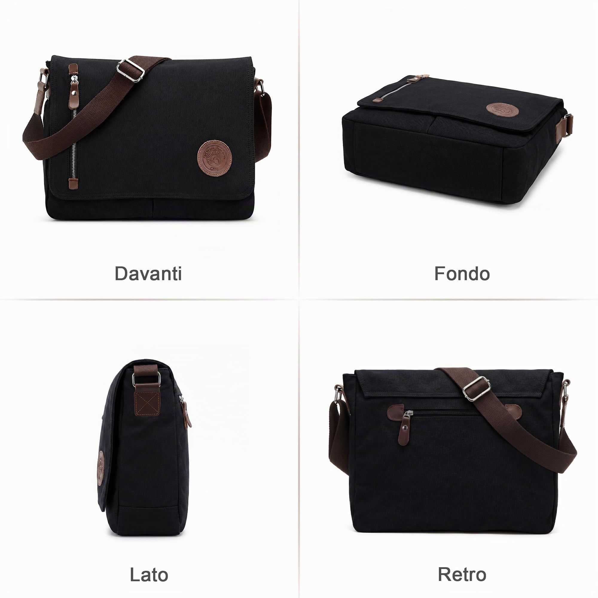 VARLIVOO Uomo Borse a Spalla Borsa a Tracolla da Uomo Messenger Borse14" Laptop Borse Scuola Università Viaggio Lavoro Campeggio Tela Nero